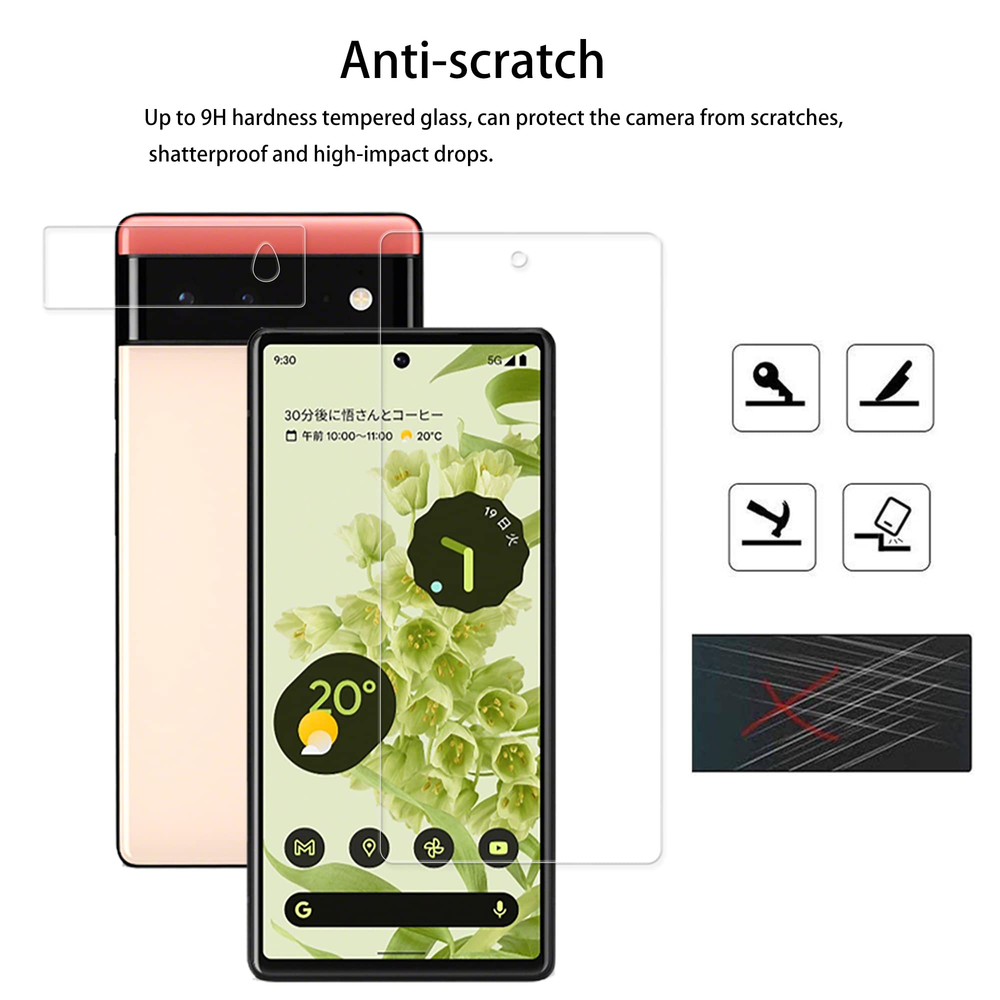 Hkkais Easy Alignment Frame Designed For Google Pixel 6 Tempered Glass Screen Protector 2 Pack Camera Lens Protector Film 2 Pack