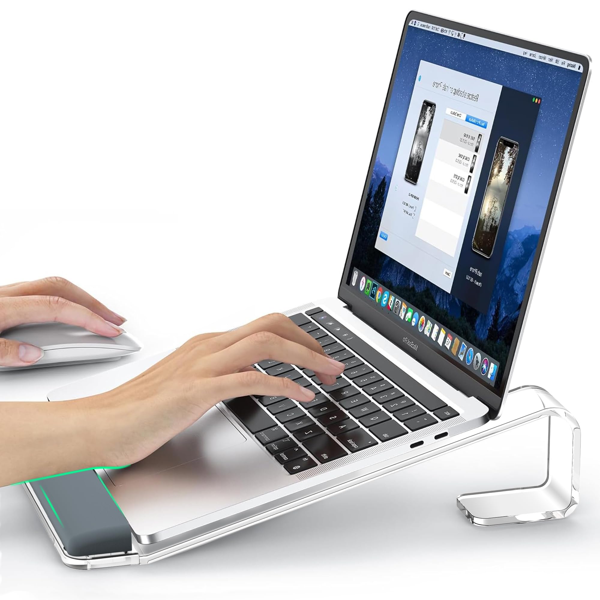 LOXP Acrylic Laptop Stand for Desk, Laptop Stand with Wrist Support, Ergonomic Detachable Laptop Riser, Acrylic Protable, Comput