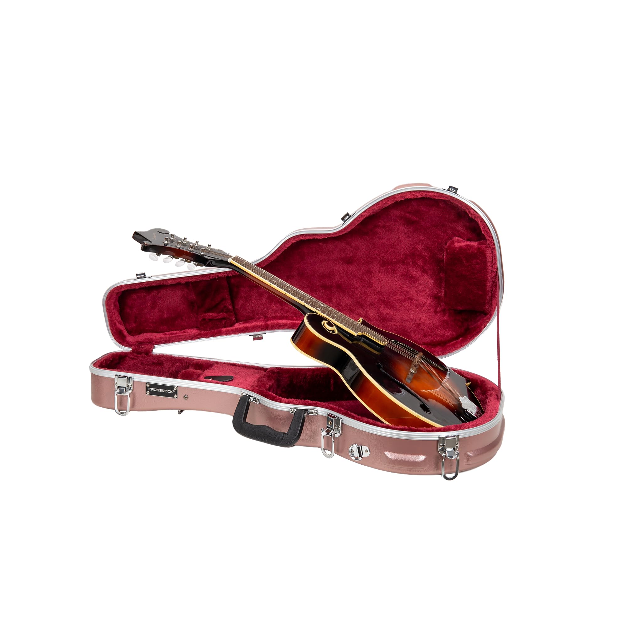 Crossrock F-style Mandolin Case | ABS Molded Hardshell with Security Lock, Metal Feet, and Detachable Straps-Rose Gold (CRA862MF