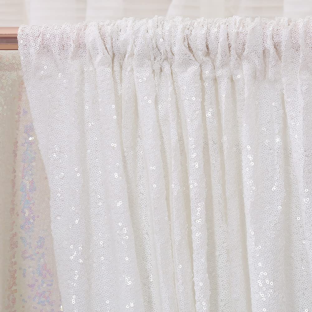 Poise3Ehome White Sequin Backdrop Curtain, 4 Panels White Sequin Backdrop, 2Ftx8Ft Sequin Curtains For Party Wedding Sequence Ba