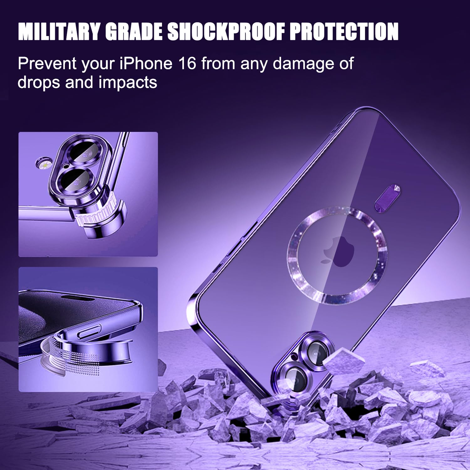 Misscase For Iphone 16 Magsafe Case With Camera Lens Protector,Full Protection Clear Magnetic Case Compatible With Magsafe Elega