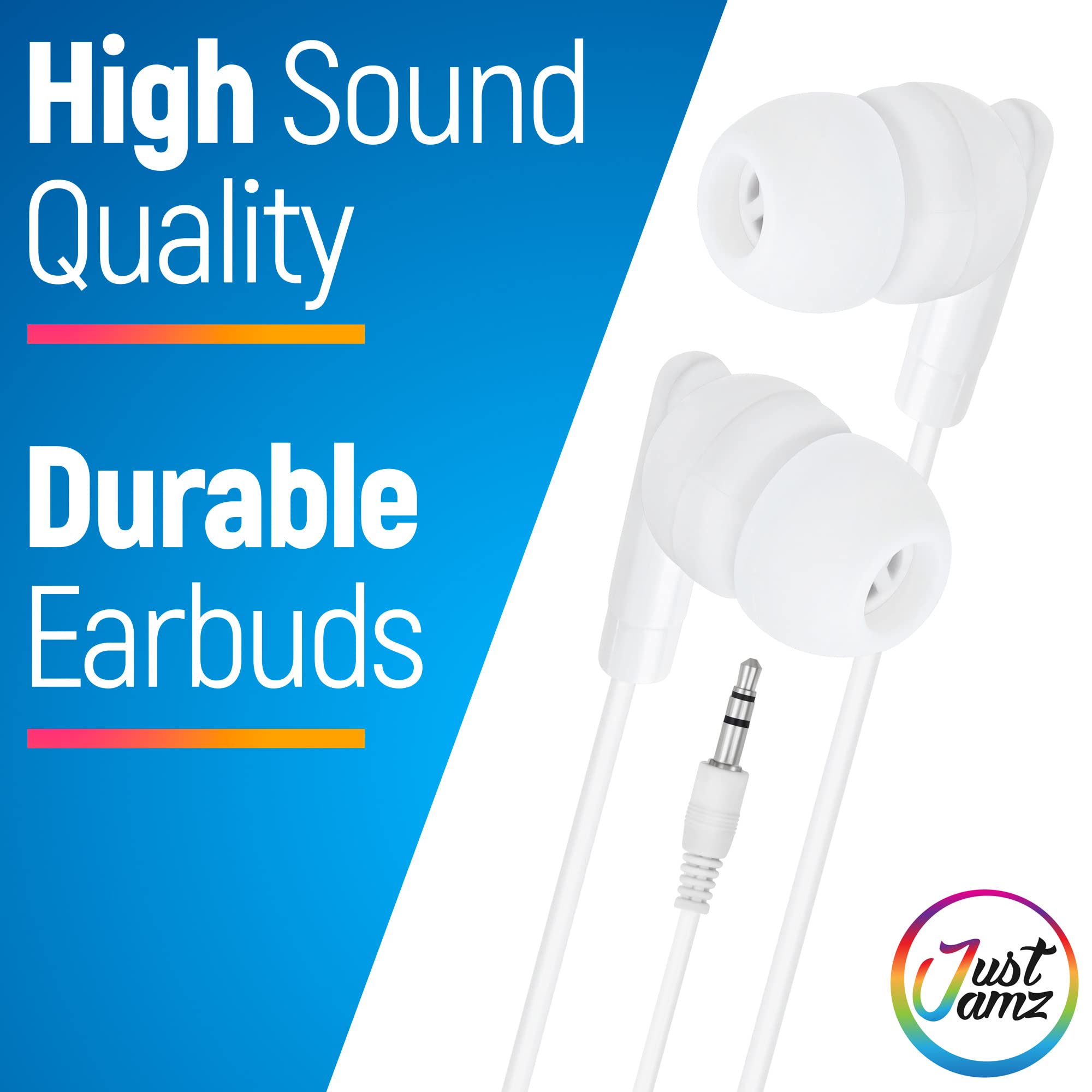 Justjamz Basic Pearl White Headphones Disposable Earbuds Earphones For Kids And Adults, 100 Pack