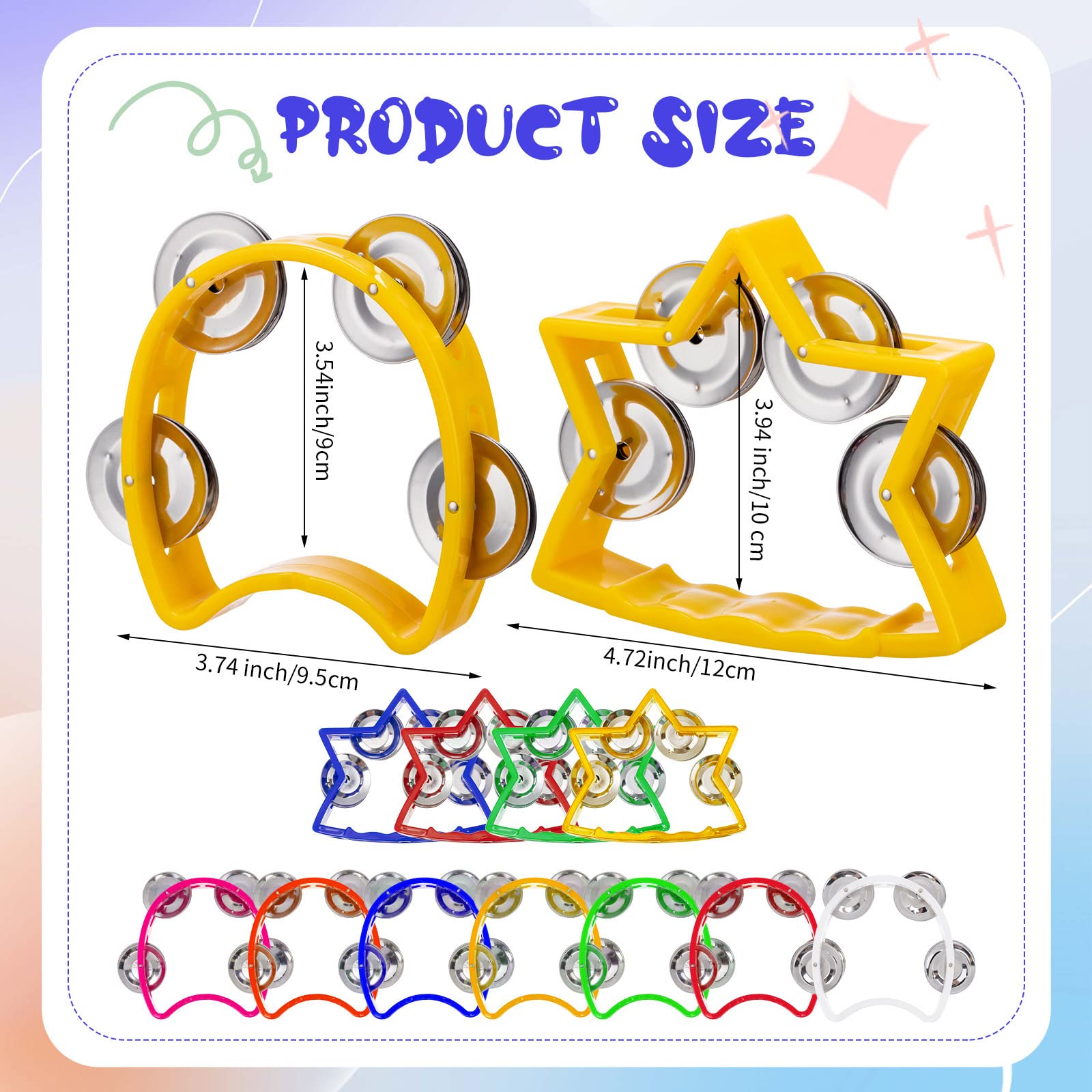 20 Pieces Plastic Percussion Tambourines Half Moon Tambourine Star Shape Handheld Tambourine Noise Makers Hand Held Musical Inst