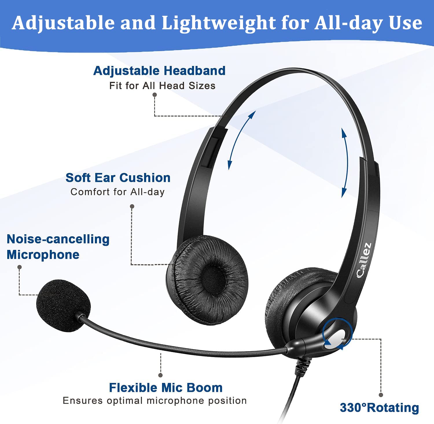 Rj9 Telephone Headset With Mic Noise Cancelling, Quick Disconnect Phone Headset Compatible With Polycom Voip Vvx310 Vvx311 Vvx41
