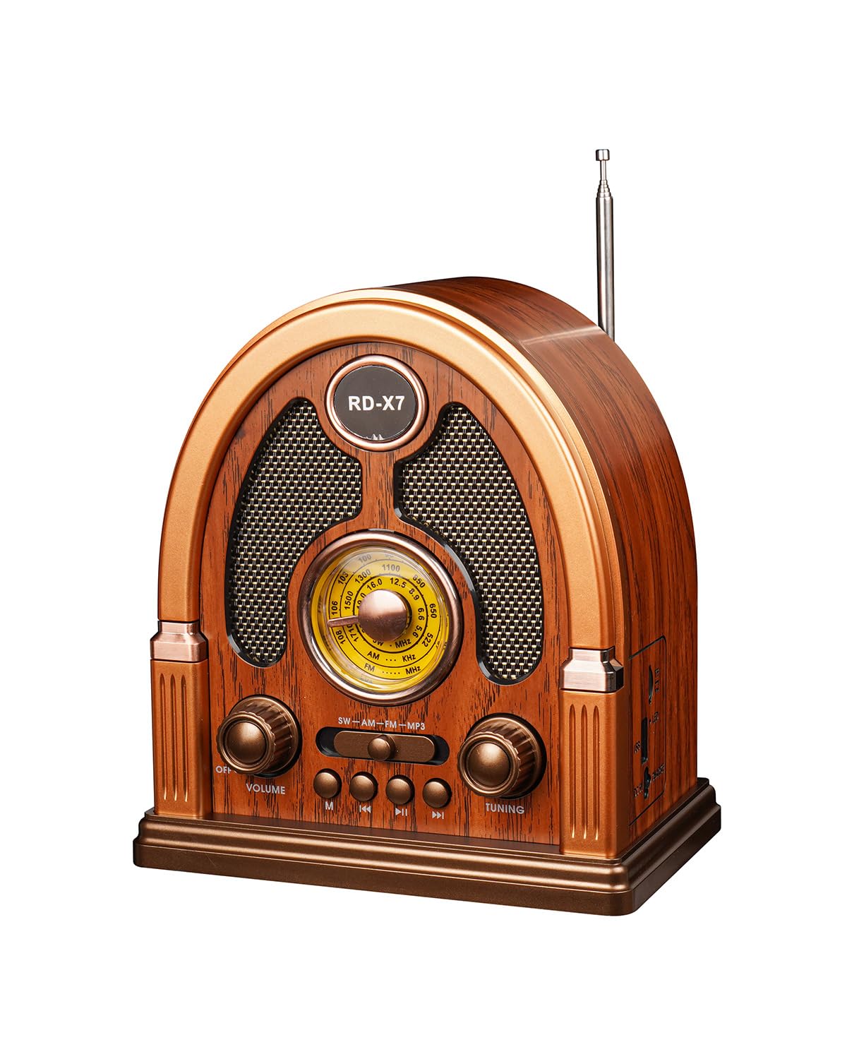 Qneye Vintage Portable AM/FM/SW Radio with Bluetooth & TWS Stereo, USB/TF Playback, High Sensitivity Antenna, Rechargeable Radio