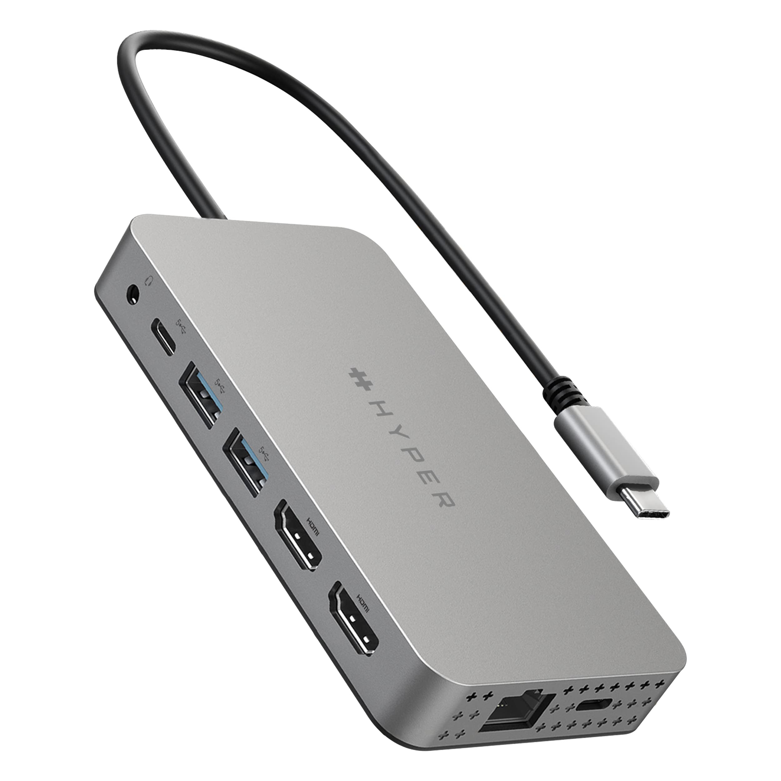 HyperDrive M1 M2 MacBook Pro USB C Hub - 10-in-1 USB Hub Dual 4K HDMI, Ethernet, USB-A, USB C Adapter, 100W PD, MicroSD/SD, Audi