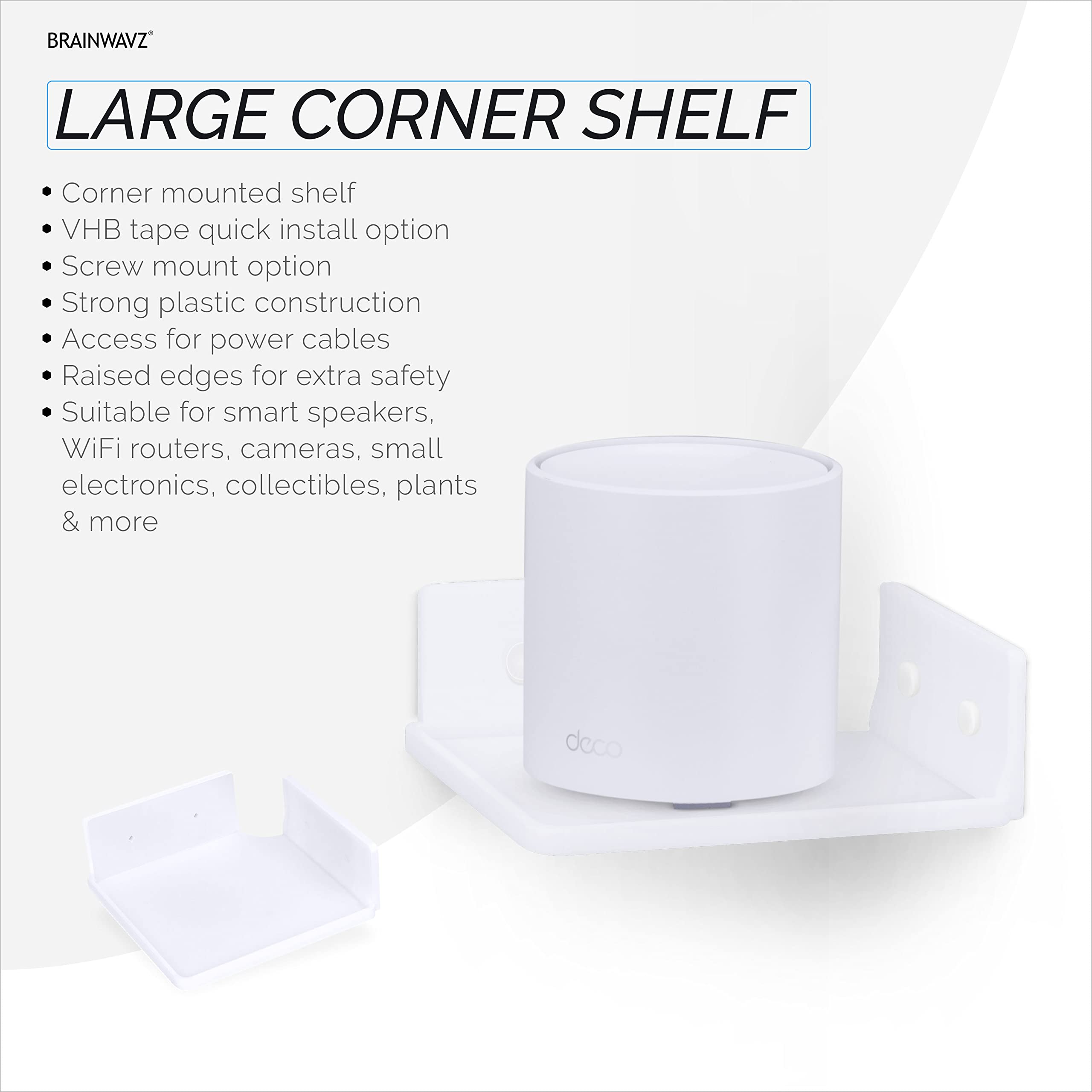 6.5'' Corner Shelf Mount For Speakers, Cameras, Baby Monitors, Plants, Books Electronics, Collectibles & More, Adhesive & Screw