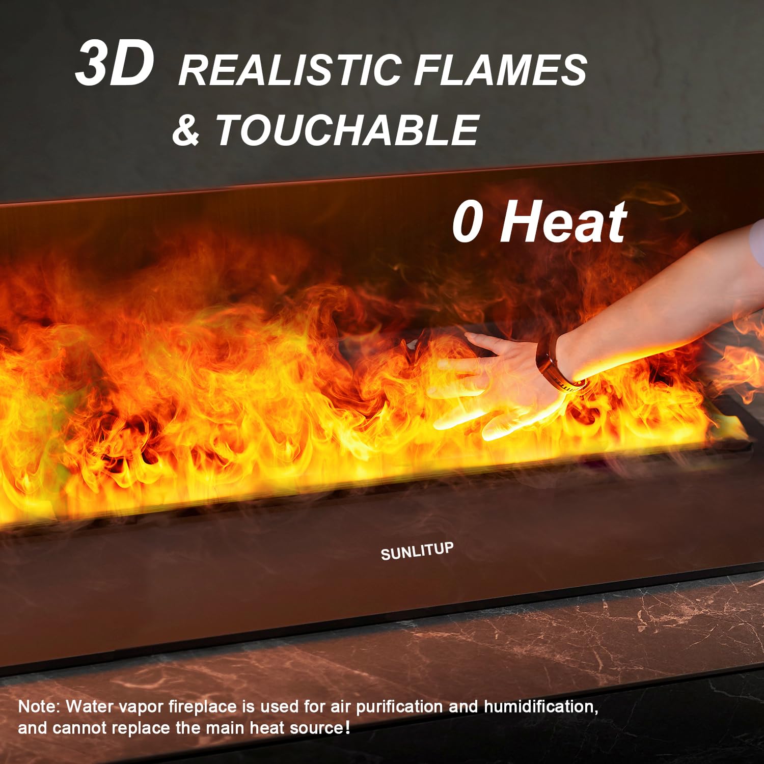 Electric Fireplace 47.3, Water Vapor Fireplace Remote & Panel Touch & Smart App, Steam Fireplace Realistic Flame, Fireplace Humi