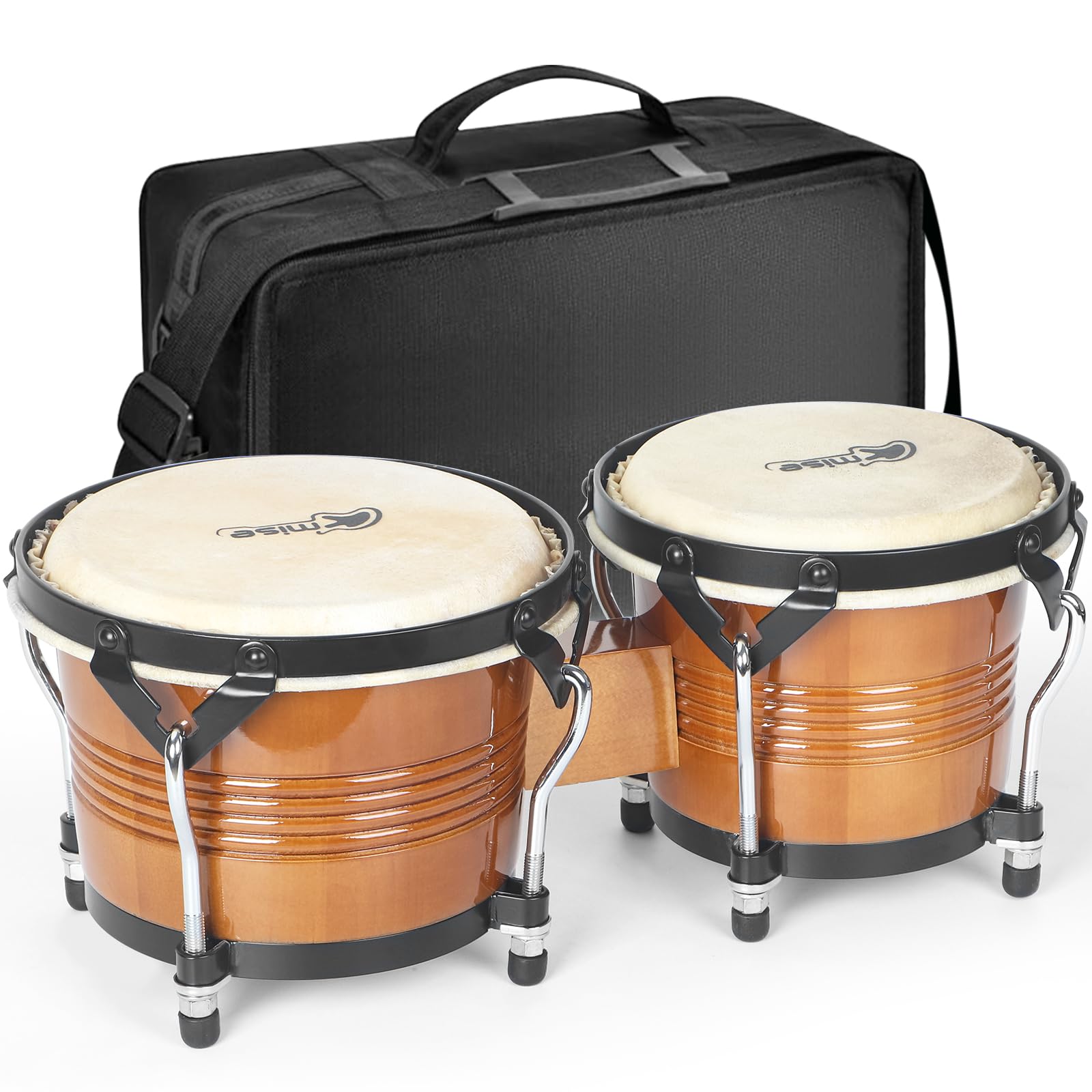 Bongo Drums 6.5    and 7.5   , Birch Percussion Instrument Bongos for Adults Beginners,Buffalo Hand Drum with Carry Bag and Tuni