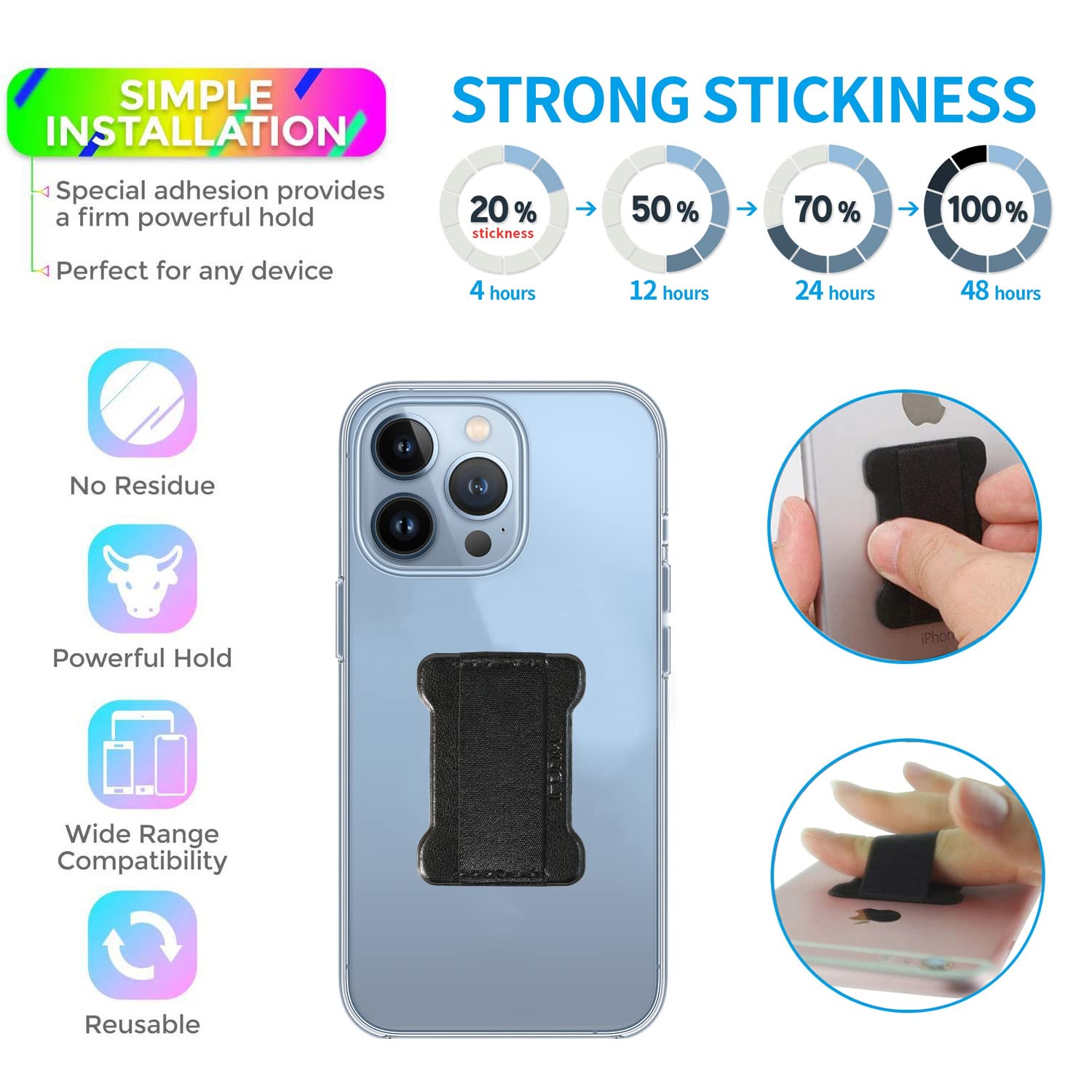 Wuoji Phone Grip Finger Strap Holder, Phone Gripper For Back Of Phone Grip Phone Finger Holder Suitable For Iphone Samsung And M