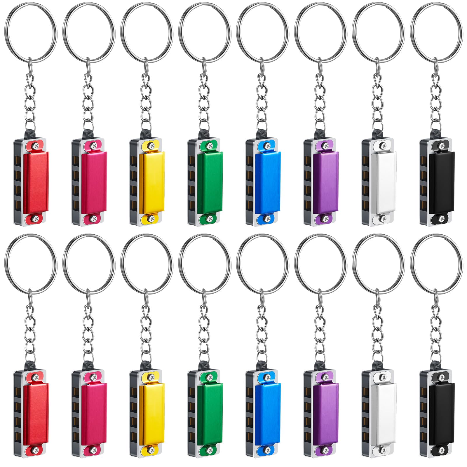 Ecally 16 Pcs Mini Harmonica Keychain Operation Christmas Favors Portable Wind Instruments 4 Holes 8 Tunes Harmonica Music Party