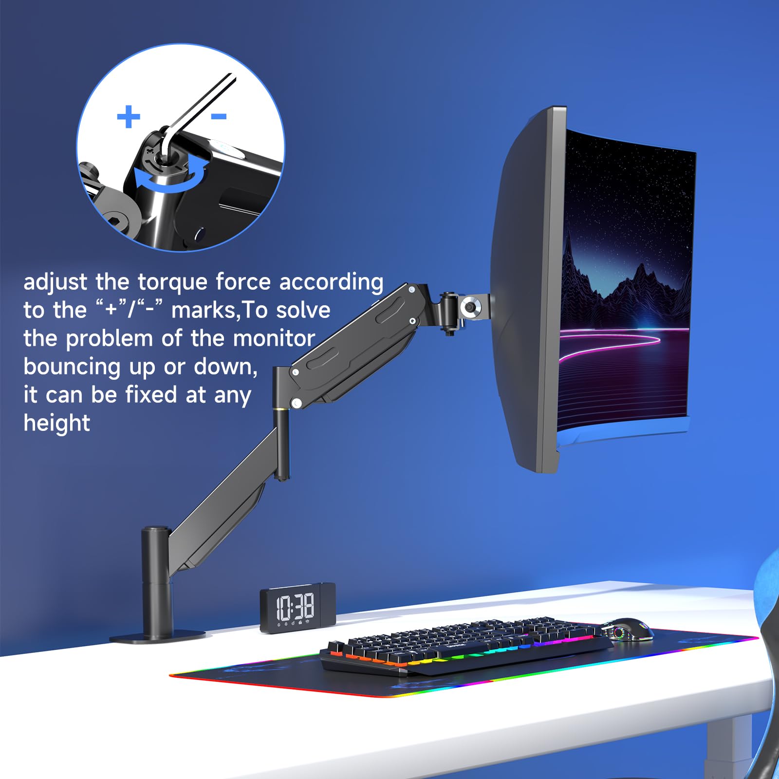 Pholiten Premium Aluminum Heavy Duty Monitor Arm,Ultrawide Monitor Arm,Full Motion Single Monitor Mount For Computer Screens Up