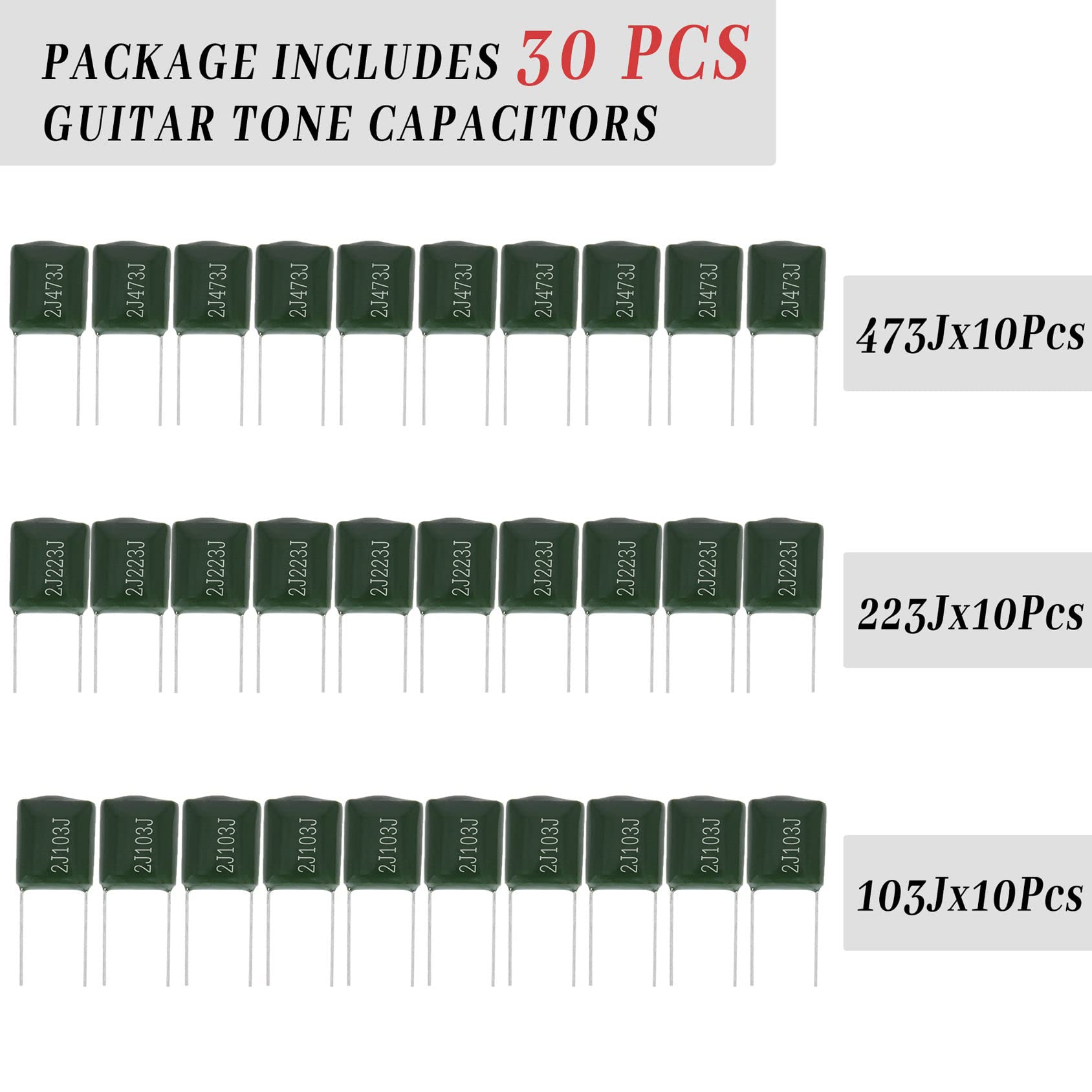Guitar Tone Capacitor 223J 0.022Uf 10Pcs,103J .01Uf 10Pcs,473J .047Uf 10Pcs Capacitors Polypropylene Electronic Accessories 630V