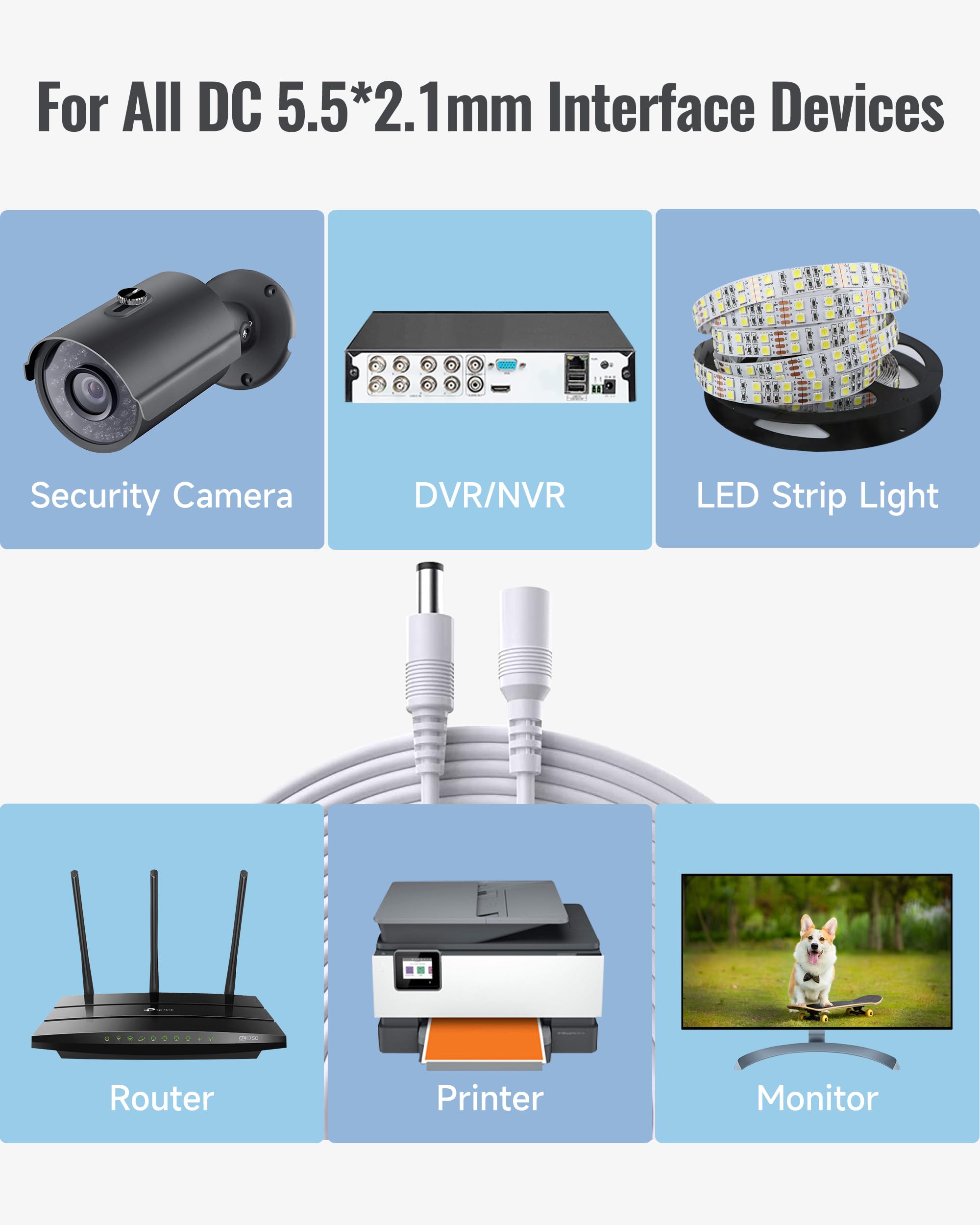 Oxzeewee Power Extension Cable, 2 Pack 33Ft (10M) 2.1Mm X 5.5Mm, Compatible With Universal 12V Dc Adapter Cord Or Wall Charger F