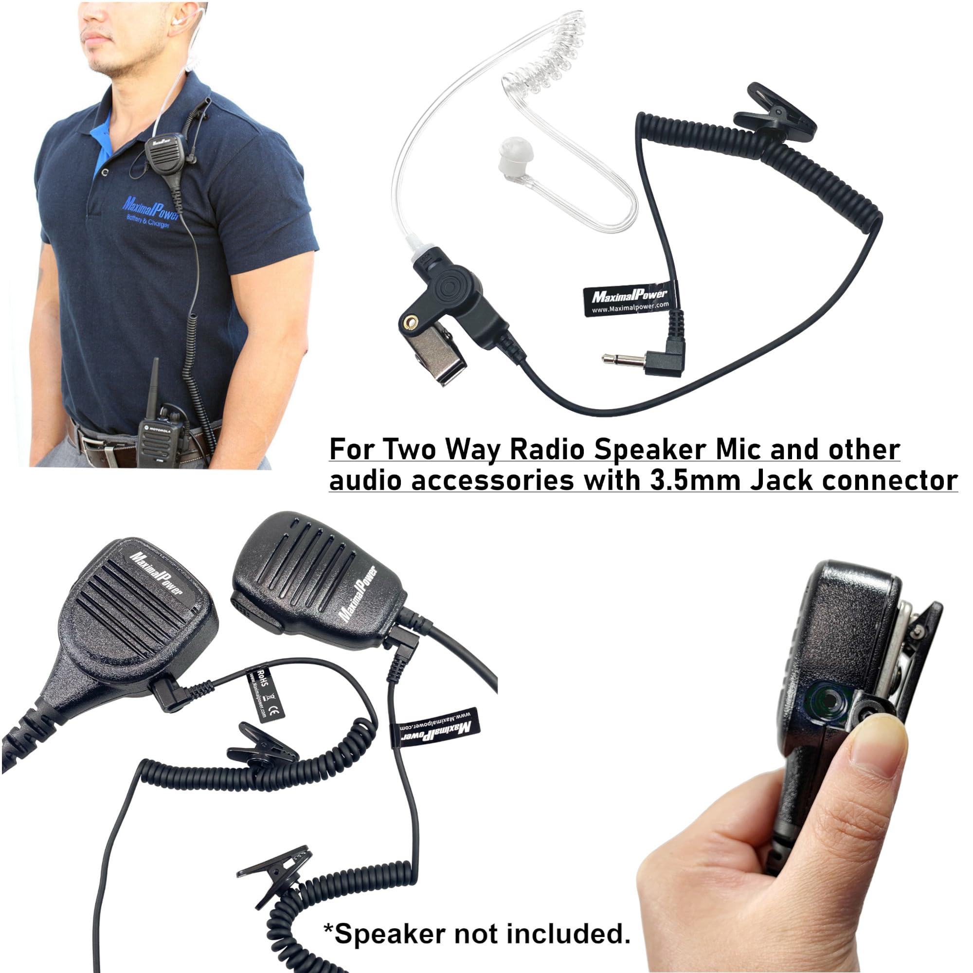 Maximalpower Rhf 617-1N 3.5Mm Receiver/Listen Only Surveillance Headset Earpiece With Clear Acoustic Coil Tube Earbud Audio Kit