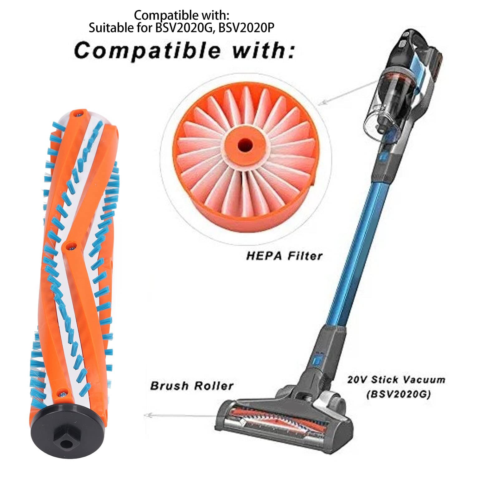 Topincn Vacuum Main Brush, Vacuum Cleaner Brush Rolling Brush Replacement Brush Roller Vacuum Cleaner Part For Bsv2020G Bsv2020P