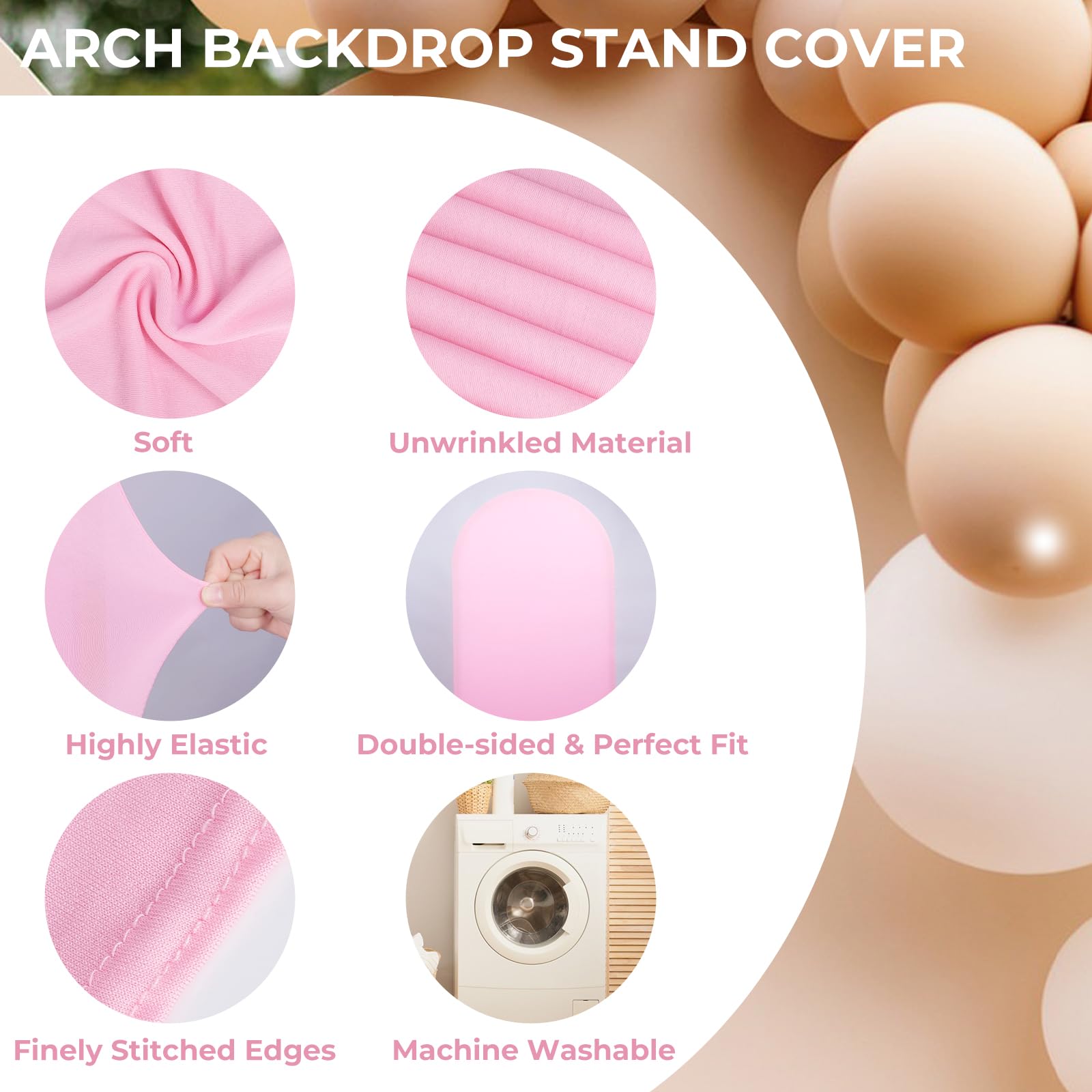 Babenest 5Ft Pink Wedding Arch Cover, Spandex Fitted Arch Backdrop Cover For Photography, Round Top Chiara Stand Cover For Party