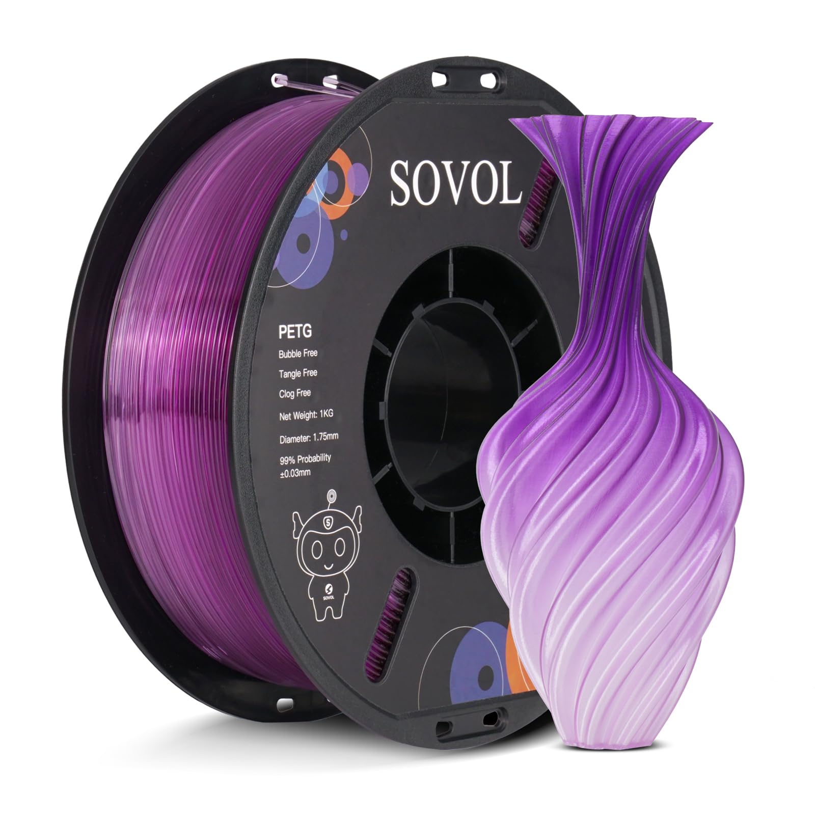 Sovol 3D Printer PETG Filament 1.75mm, Gradient Multicolors Filaments Material, 1kg (2.2lbs), Dimensional Accuracy +/- 0.03 mm, 