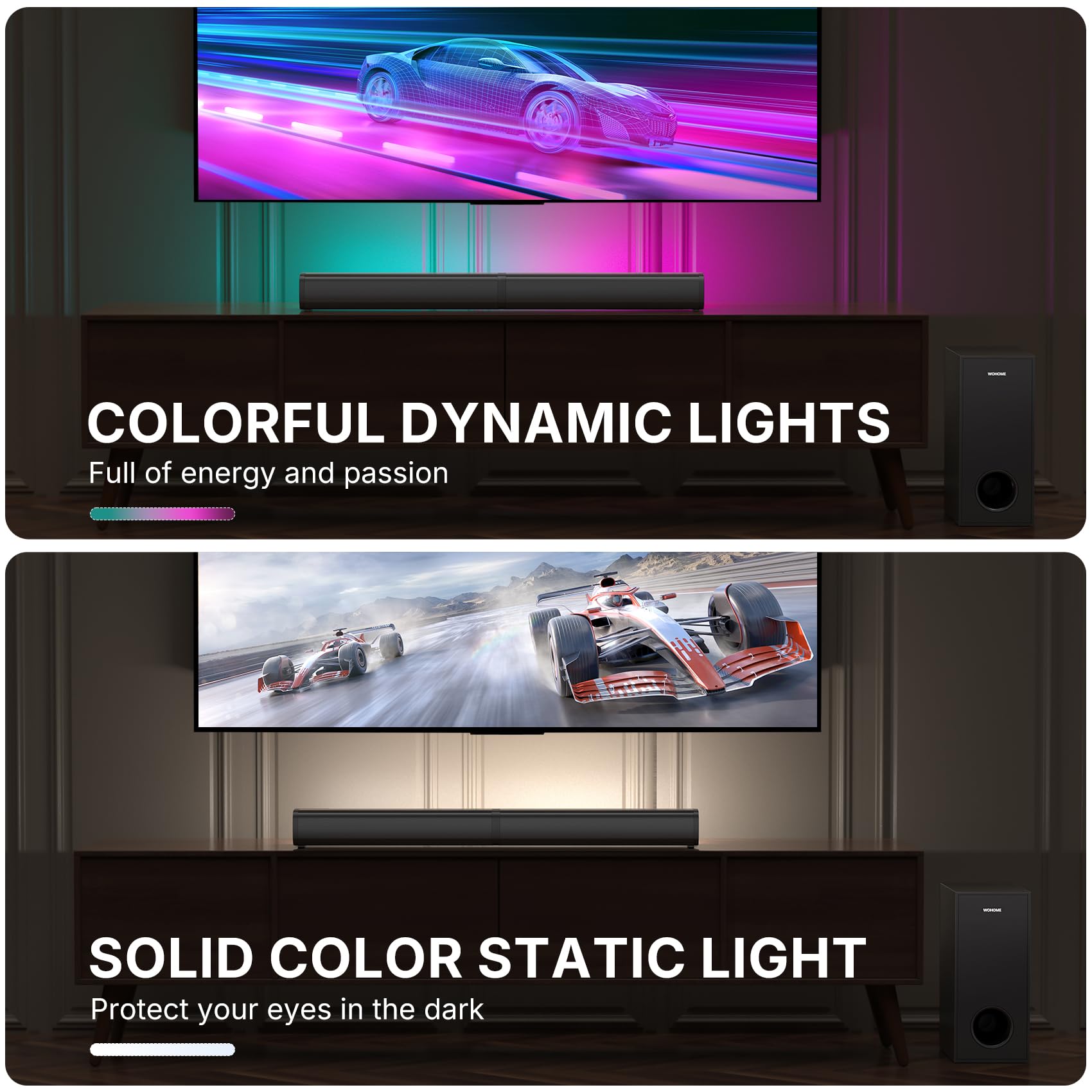 Wohome 2.1 Sound Bar For Smart Tv With 5 Inches Wired Subwoofer, 140W, 2 In 1 Detachable Soundbar With Rgb-Ic Backlight, Bluetoo