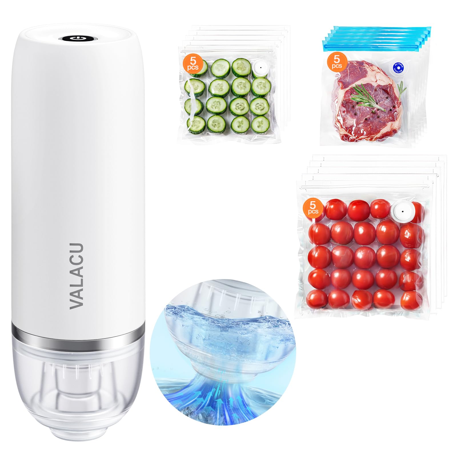 Vacuum Sealer for Sealing Food, Handheld Vacuum Pump Comes with 15 Small Vacuum Seal Bags for Clothing,Travel Vacuum Storage Bag