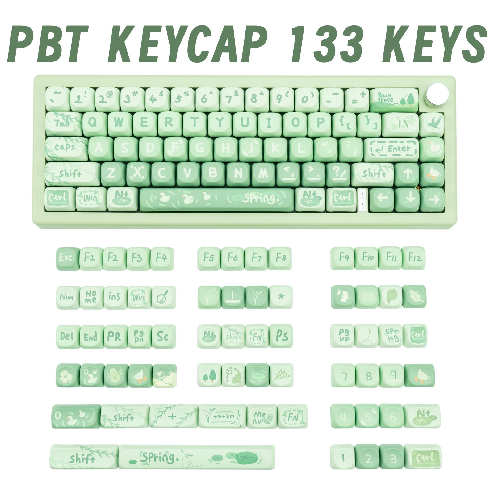 Coomickey Pbt Keycaps Moa Profile, Cute Keycaps Set, 133 Keys Dye Sublimation Keycaps With Key Puller For Cherry Gateron Mx Swit