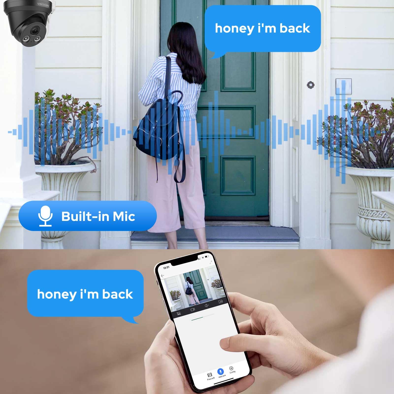 Vikylin 4K 8Mp Ip Poe Ai Camera(Black),Security Ip Turret Camera With 98Ft Exir2.0 Night Vision,Built In Mic,Human/Vehicle Detec