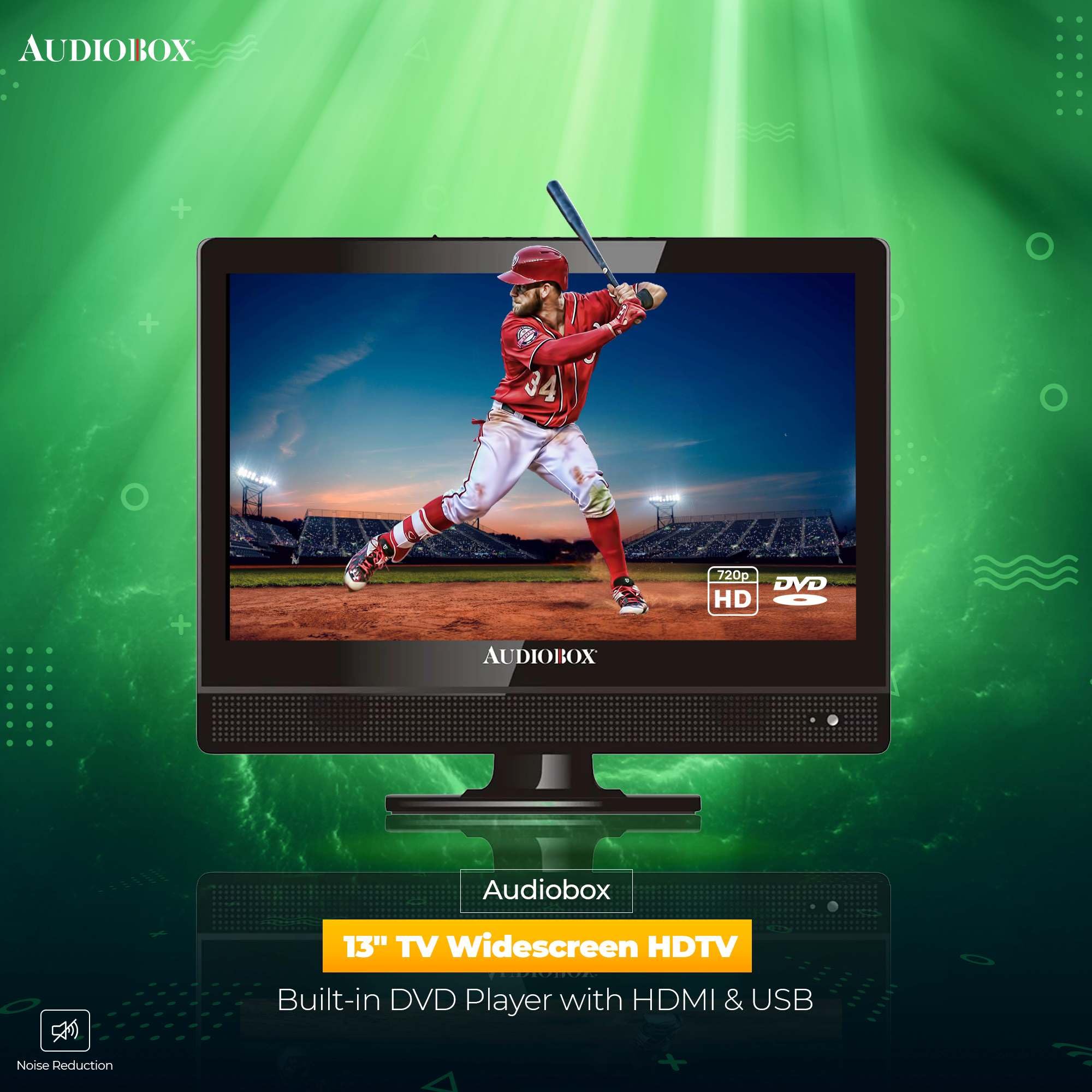 Audiobox 13'' Tv Widescreen Hdtv, Built In Dvd Player With Hdmi & Usb With Car Cord Adapter And Digital Noise Reduction (Tv  13D