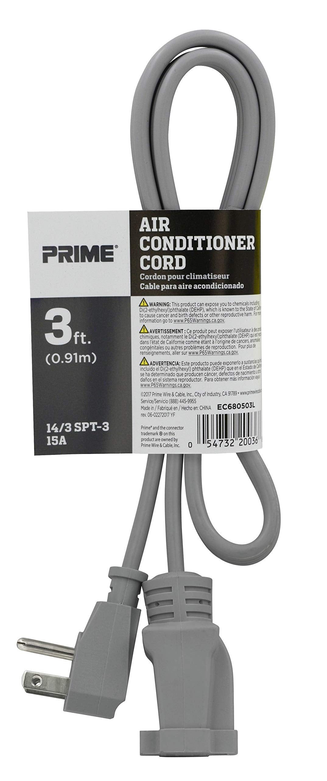 Prime, Gray, Ec680503L Air Conditioner And Major Appliance Extension Cord, 3 Feet