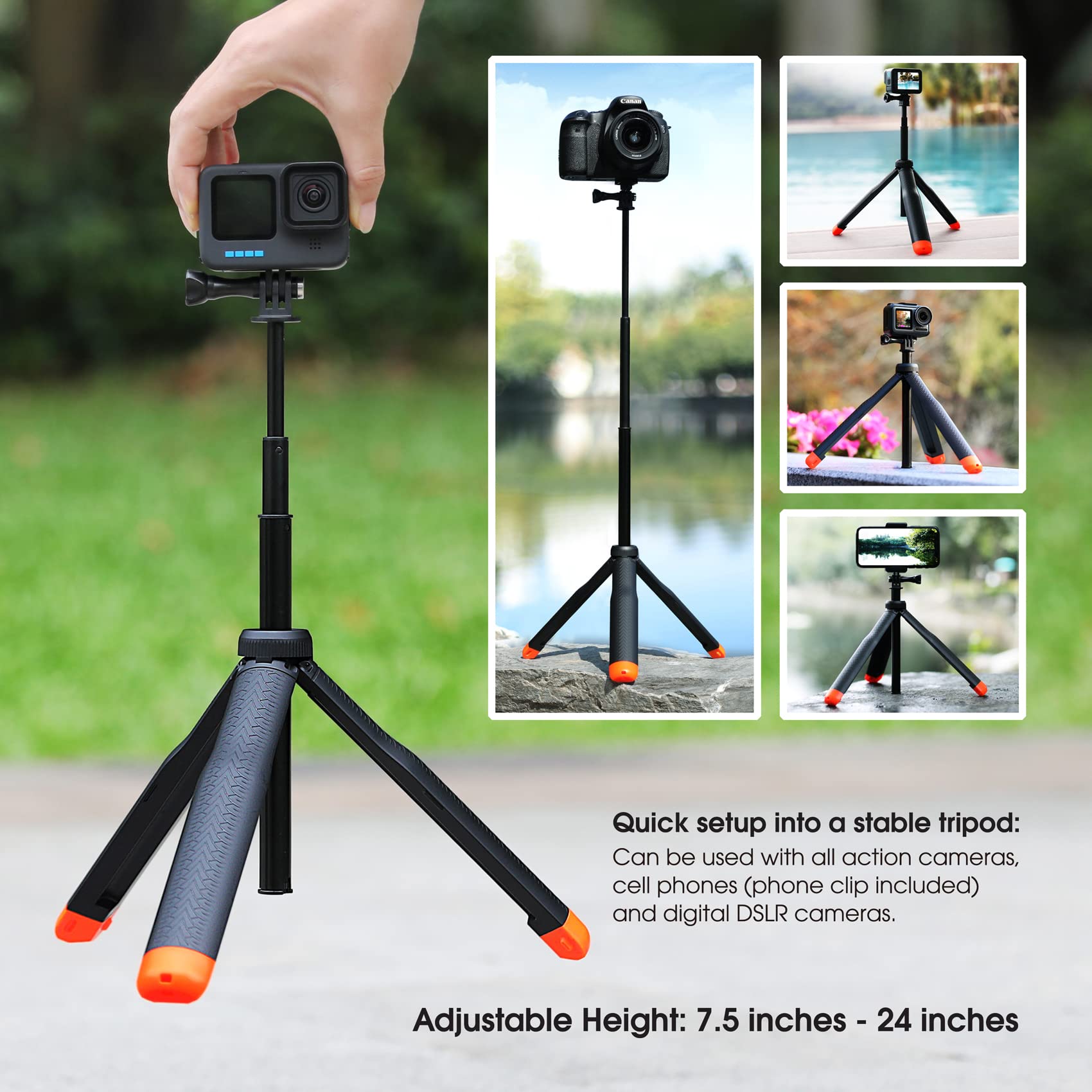 Soonsun 4In1 Floating Selfie Stick For Gopro Hero 13, 12, 11, 10, 9, 8, 7, 6, 5, 4, 3, Max, Fusion, Session, Dji Osmo, Akaso, In