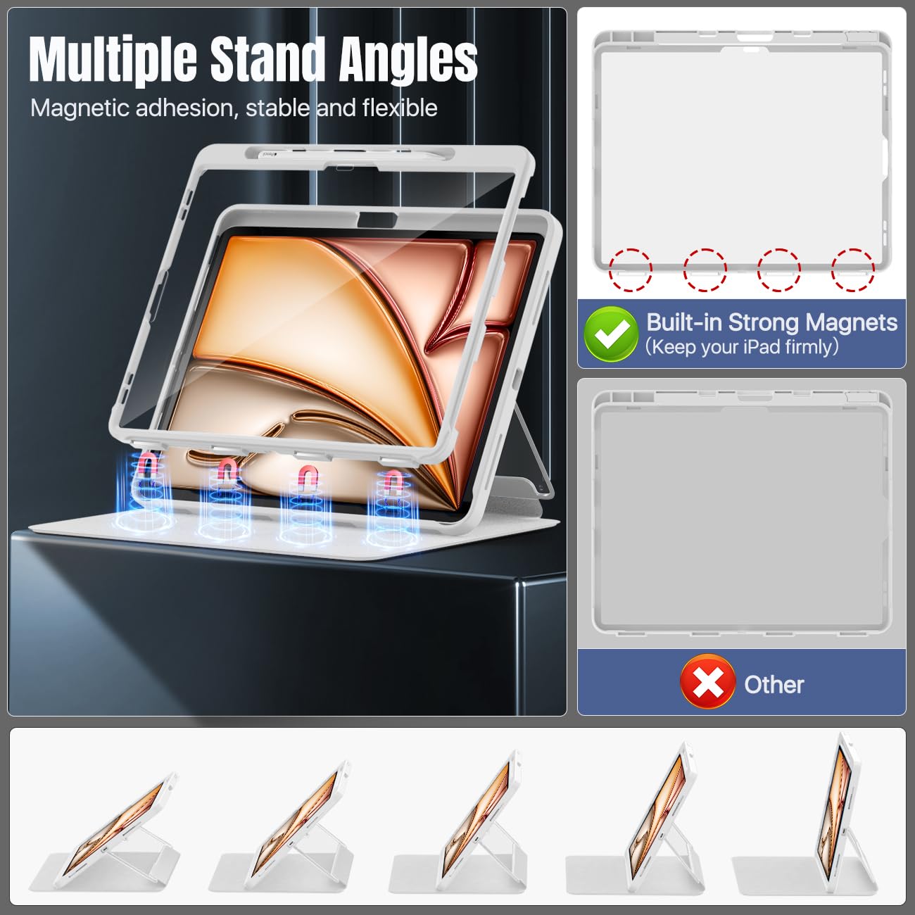 Moko For Ipad Air 13 Inch Case M3 2025 & M2 2024 With Pencil Holder, Ipad Air 13 Case [Built-In Screen Protector] With Clear Bac