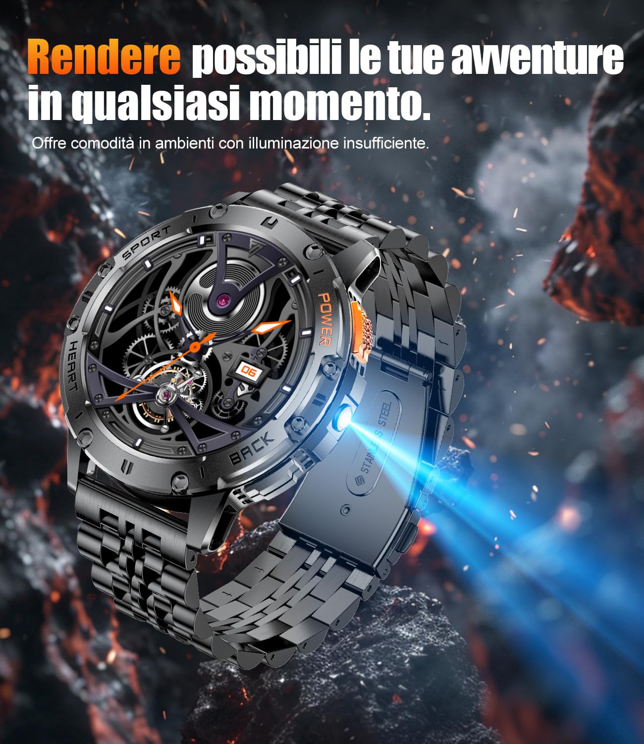 Esfoe Smart Watch For Men(3 Straps),1,43 ' ' Amoled Military Smart Watch For Men With Led Flashlight/530Mah Large Battery/5Atm W