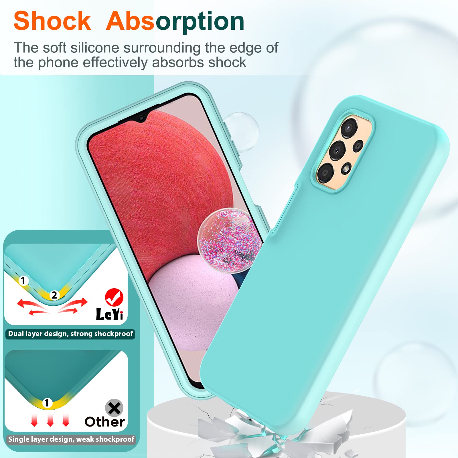 Leyi For Samsung Galaxy A13 5G Phone Case: Galaxy A13 5G Case With [2 X Tempered Glass Screen Protector], Full Body Shockproof S