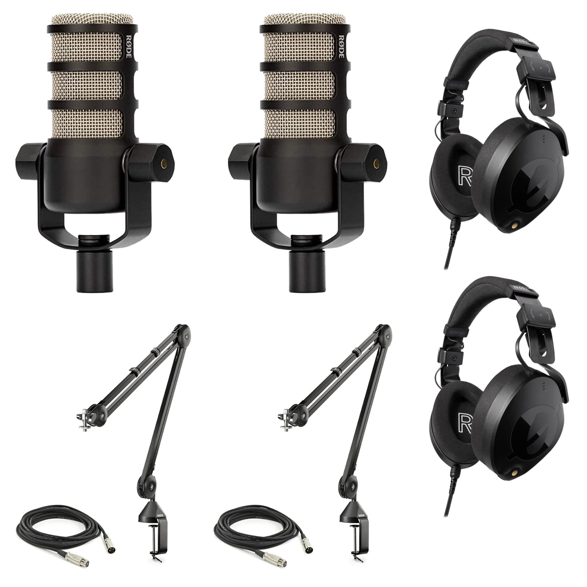 Rode Podmic Dynamic Podcasting Microphones (Pair) With Rode Psa1 Microphone Boom Arms, Rode Nth 100 Professional Closed Back Ove