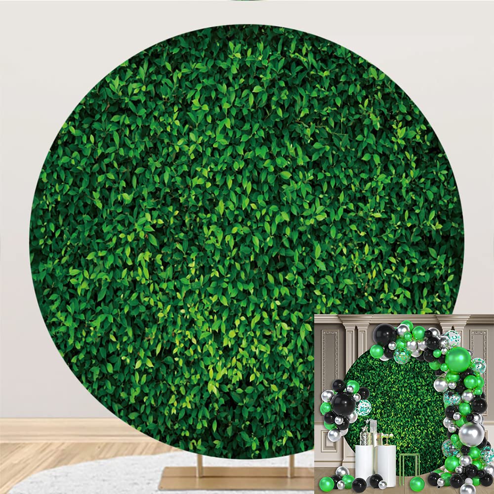 Greenery Green Leaves Round Backdrop Cover Spring Nature Outdoorsy Circle Background (No Stand) For Wedding Birthday Bridal Show