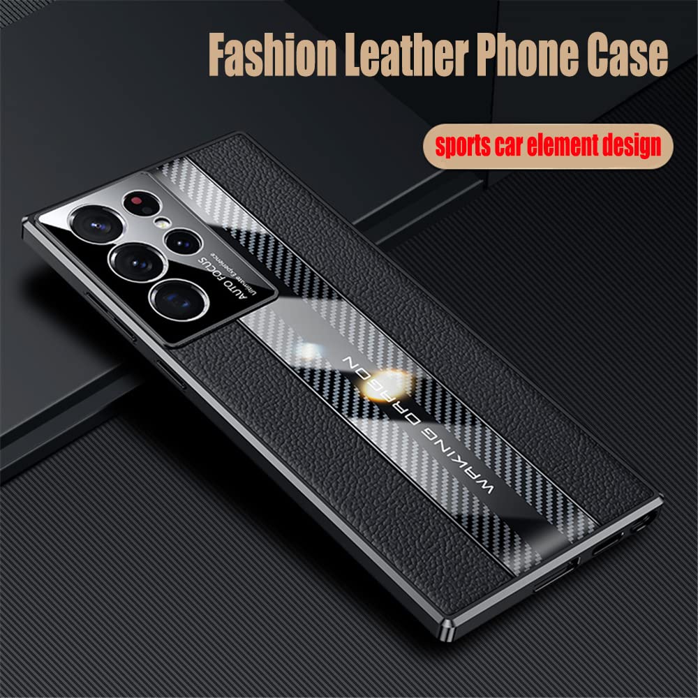 Lunivop Samsung Galaxy S22 Ultra 5G Phone Case TPU Carbon Fiber Leather Red 6.8 inch Shockproof