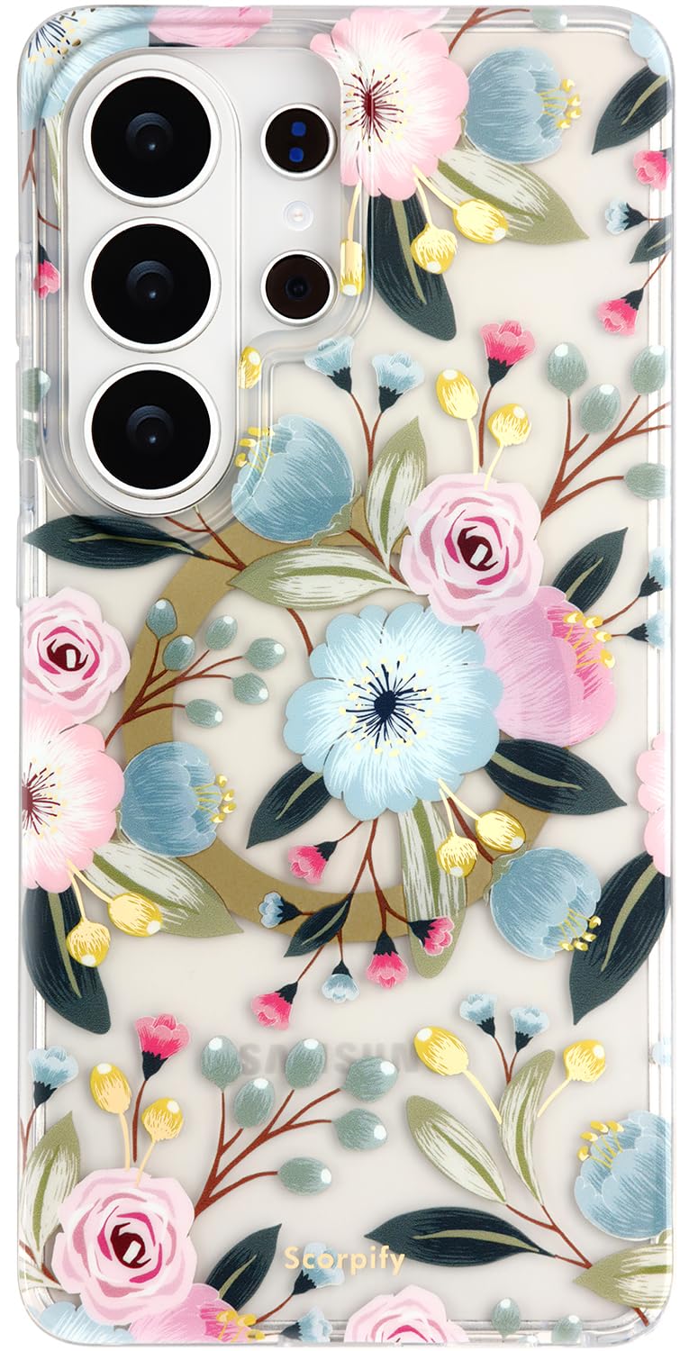 SCORPIFY Compatible with Samsung Galaxy S26 Ultra Case [Compatible with MagSafe] for Hibiscus Floral Design, Cute Magnetic Clear