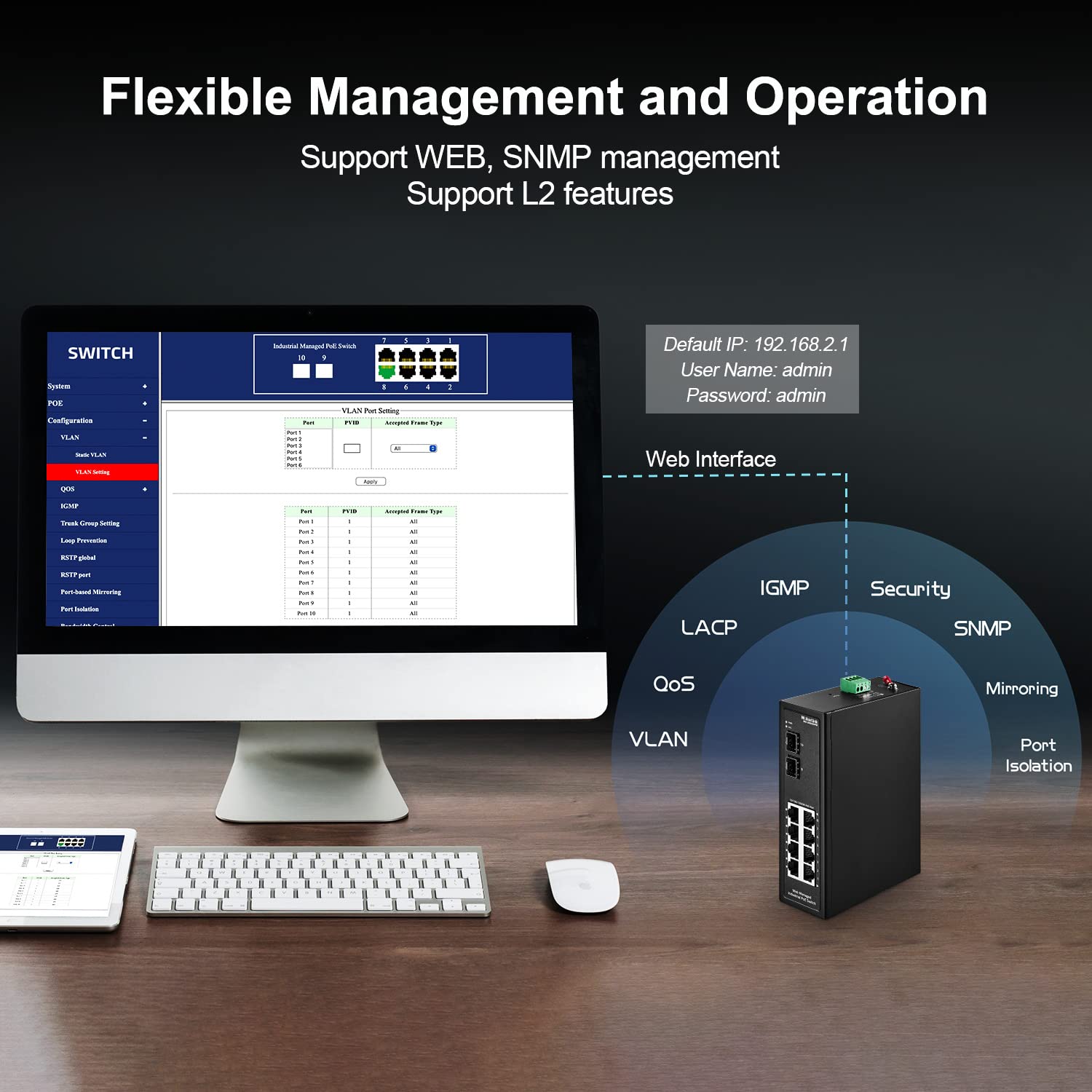 Mokerlink 8 Port Poe Gigabit Industrial Din Rail Ethernet Switch Managed, 2 Sfp Ports, Ieee802.3Af/At, 20Gbps Switching Capacity, Web Managed Ip40 Network Switch ( 40 To 185�F)