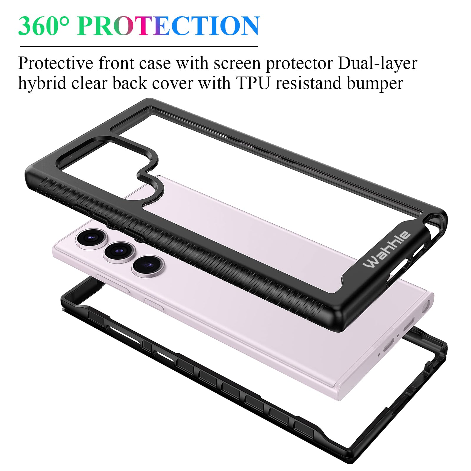 Wahhle Compatible With Samsung Galaxy S23 Ultra Case, Built In Screen Protector Full Body Shockproof Slim Fit Bumper Protective