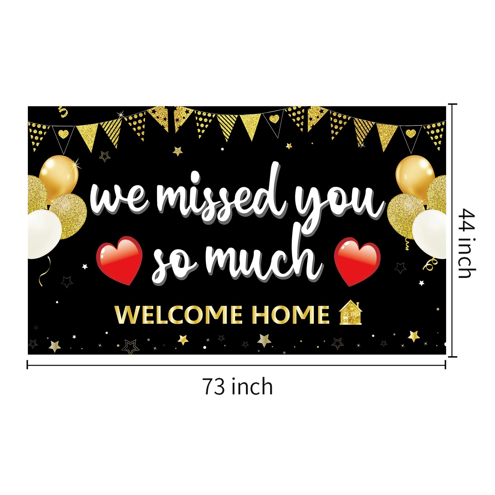Pimvimcim Welcome Home Banner, Polyester Decoration With Copper Ring Holes, 'We Missed You So Much' Sign, 73 X 44 Inches, Red, F