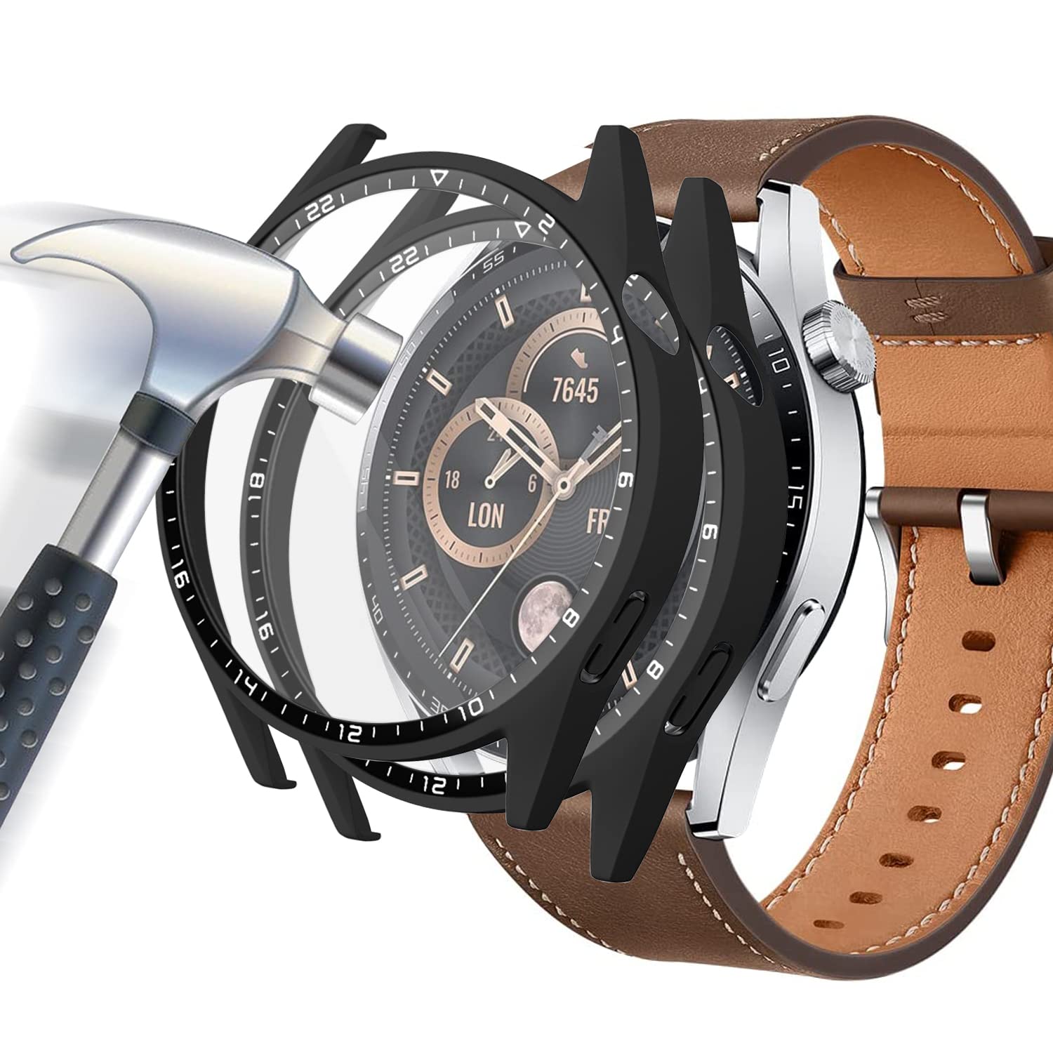 Acadeny [2 Pack] Case With Tempered Glass Screen Protector Compatible For Huawei Watch Gt3 46Mm, 9H Hardness 360 All Round Prote