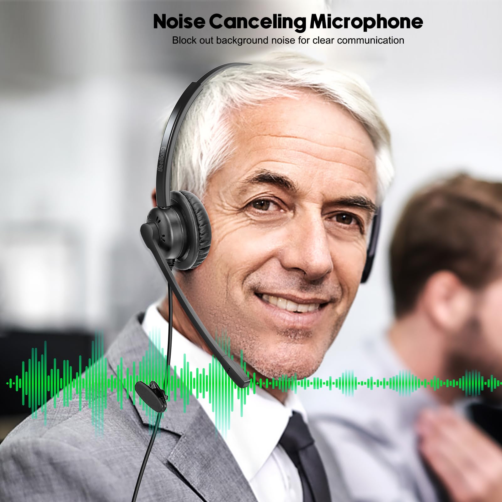 Beebang Telephone Headset With Pro Noise Canceling Microphone, Mono Rj9 Phone Headset For Office Call Center Landline Deskphone,