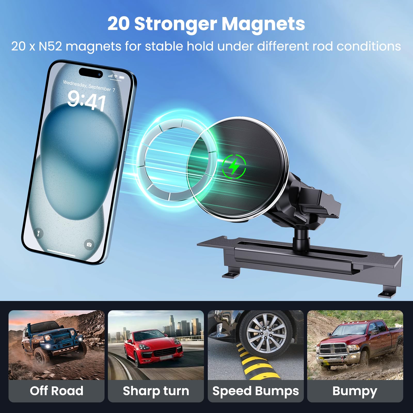 Kaishengyuan Magnetic Phone Mount With Wireless Charging For Ram Truck 2013-2018, Dash Mount Cell Phone Holder Compatible With R