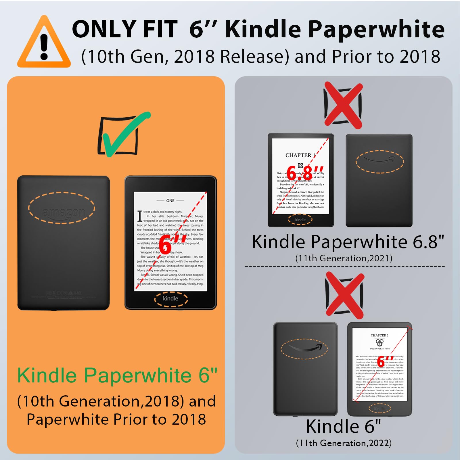 Vori Stand Case For 6 Kindle Paperwhite (Fits 10Th Generation 2018 / All Paperwhite Generations Prior To 2018) Pu Leather Case S