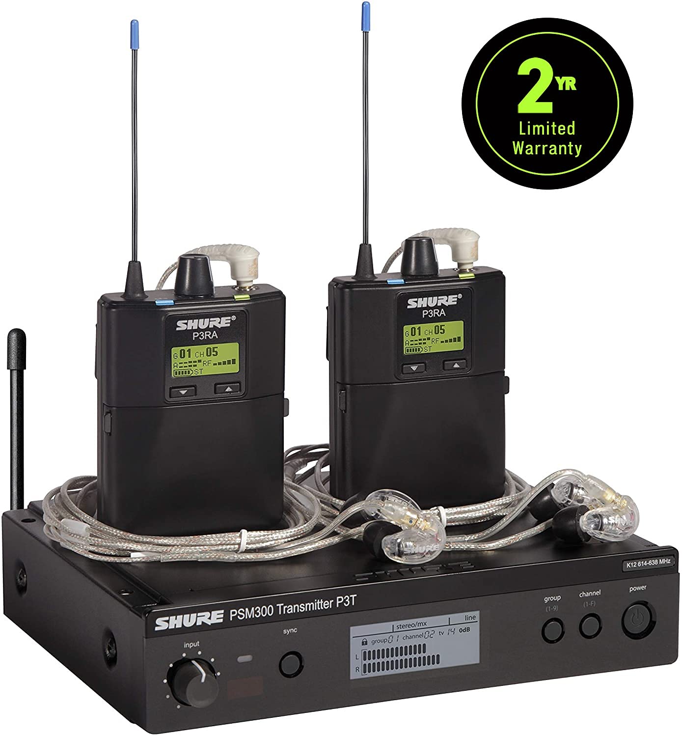 Shure Psm300 P3Tra215Twp Pro Wireless In-Ear Personal Monitor System With Se215-Cl Earphones, Twinpack - G20 Band