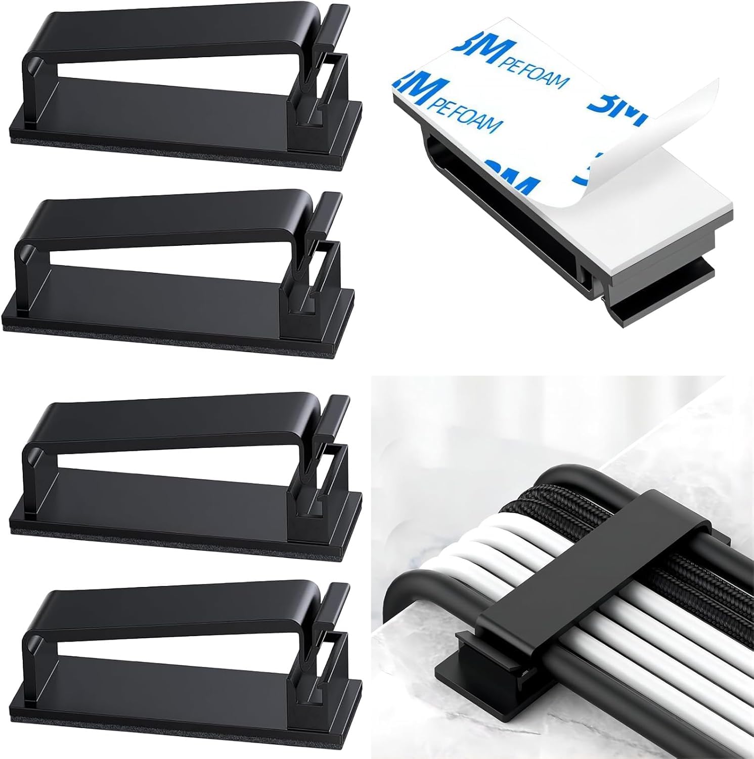 Inovera (Label) 10 Pieces Cable Management Clips  Wire Organizer Cord Holder Clip With 3M Adhesive Foam For Desktop Tv Pc Cable