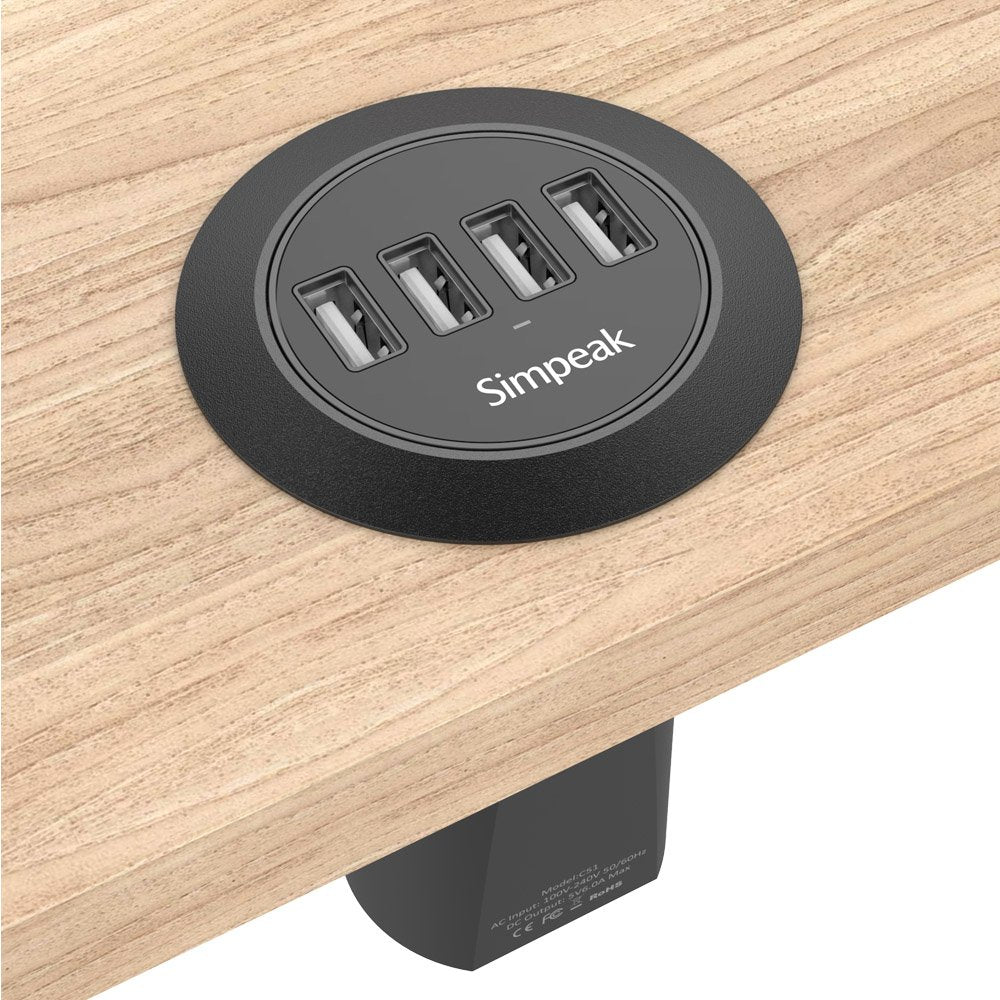 Simpeak 30W 4-Port USB Desk Charger Desktop Charging Station Mounts on The 2.0/2.4 Grommet Hole with Power Cable (Match 2pcs Gro