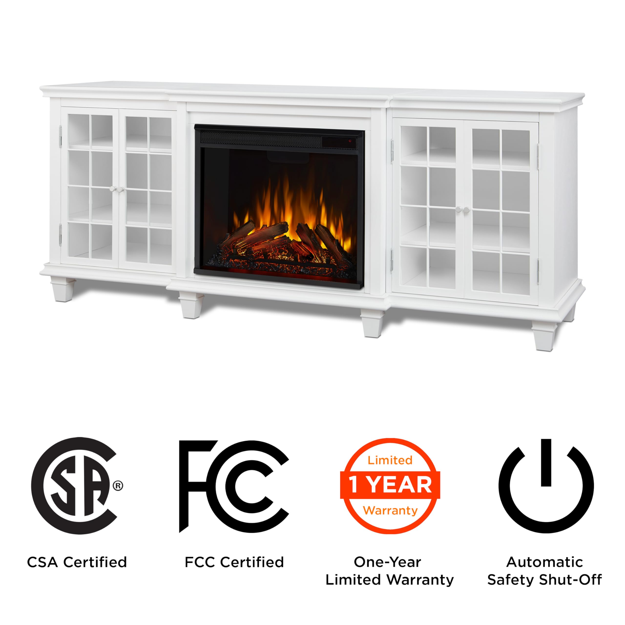 Real Flame Marlowe 70    Electric Fireplace Tv Stand For Tvs Up To 70 Inches, Entertainment Center With Adjustable Shelves And S