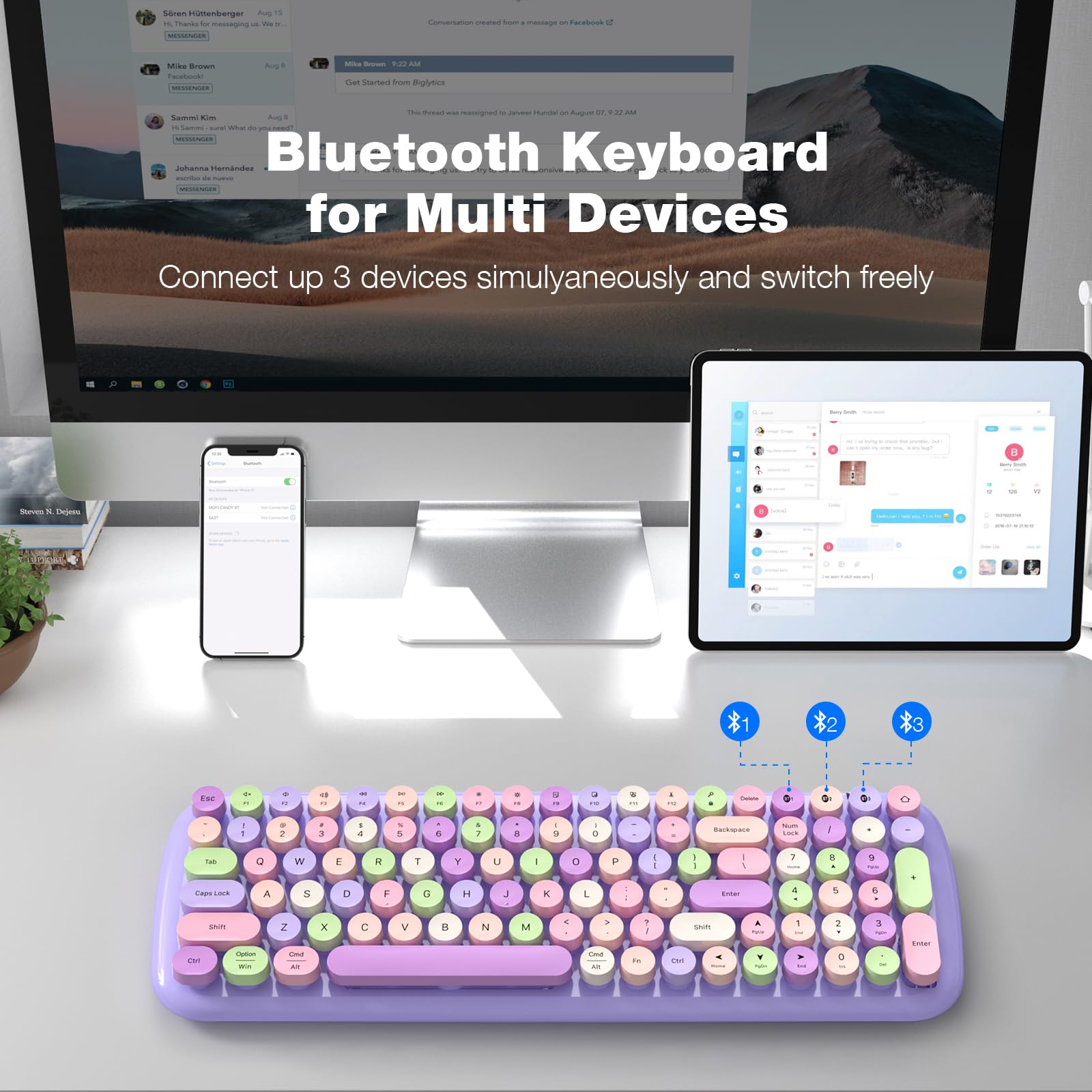 Mofii Wireless Bluetooth Keyboard For Mac, Ipad, Iphone, Pc, Laptop & Android, Connect Up To 3 Devices Simultaneously, Portable