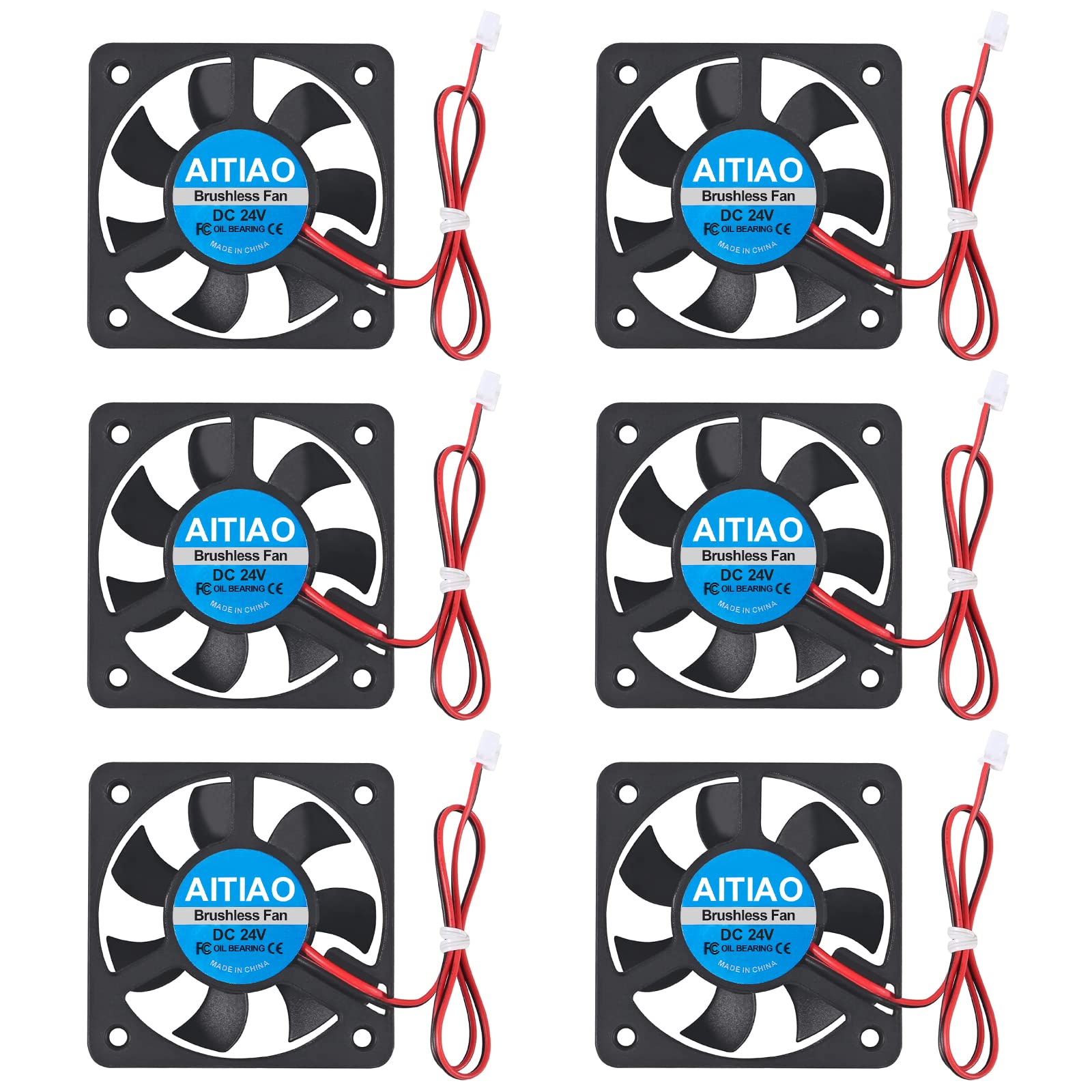 Aitiao 6Pcs 5010 Fan 24V Dc Brushless Cooling Fan 50Mm Oil Bearing Fan 50Mmx10Mm 3D Printer Silent Brushless Cooling Fan With 2P
