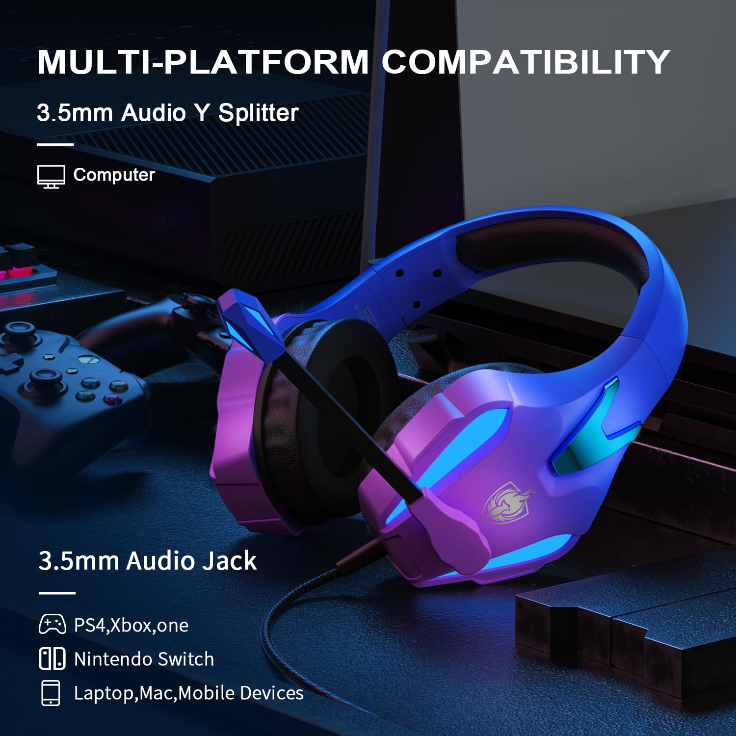 Phoinikas Ps4 Gaming Headset For Pc, Ps5, Xbox Headset With 7.1 Stereo Sound, Over Ear Gaming Headphones For Switch, Mobile Ps4